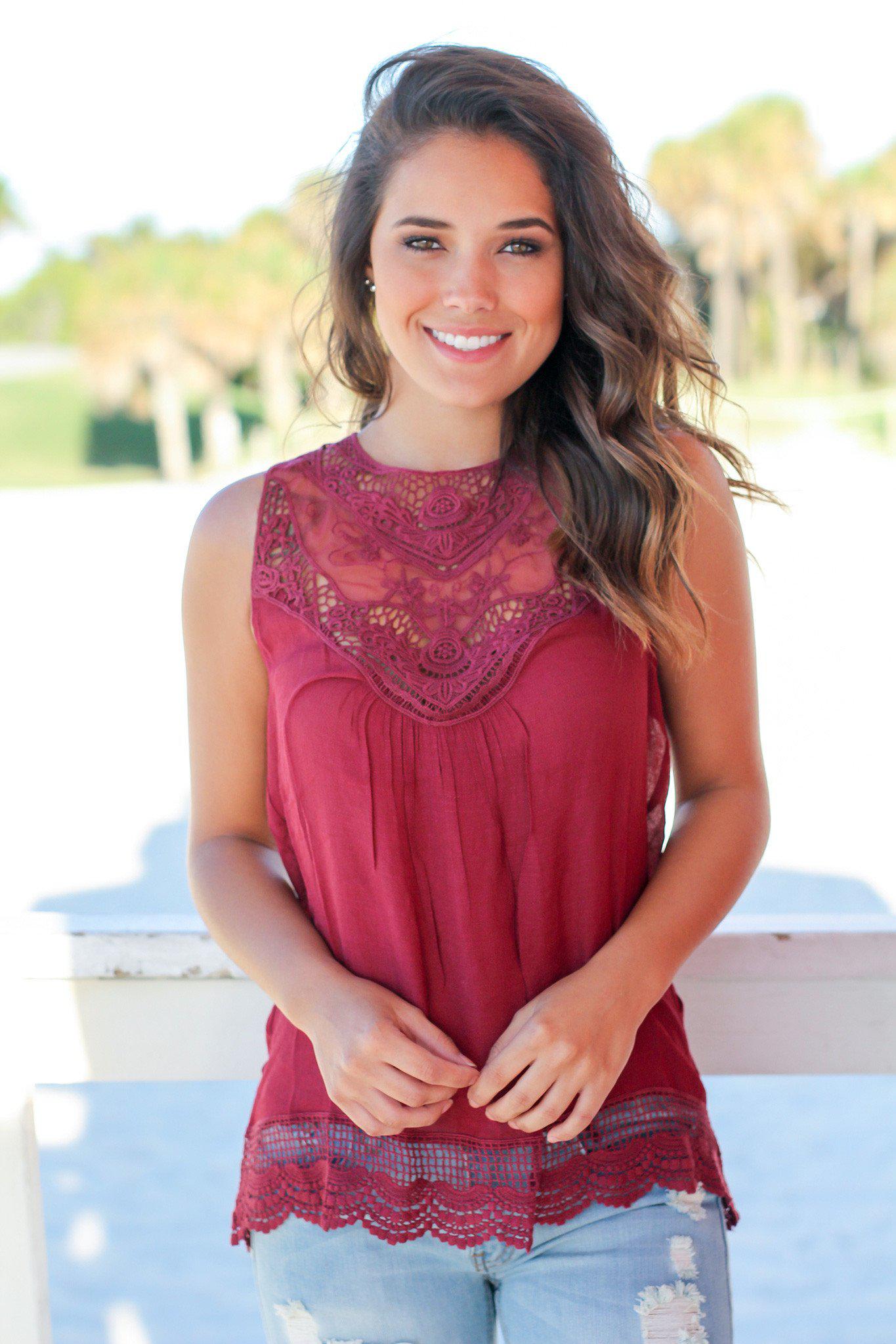 Stylish Burgundy Lace Women's Summer Top
