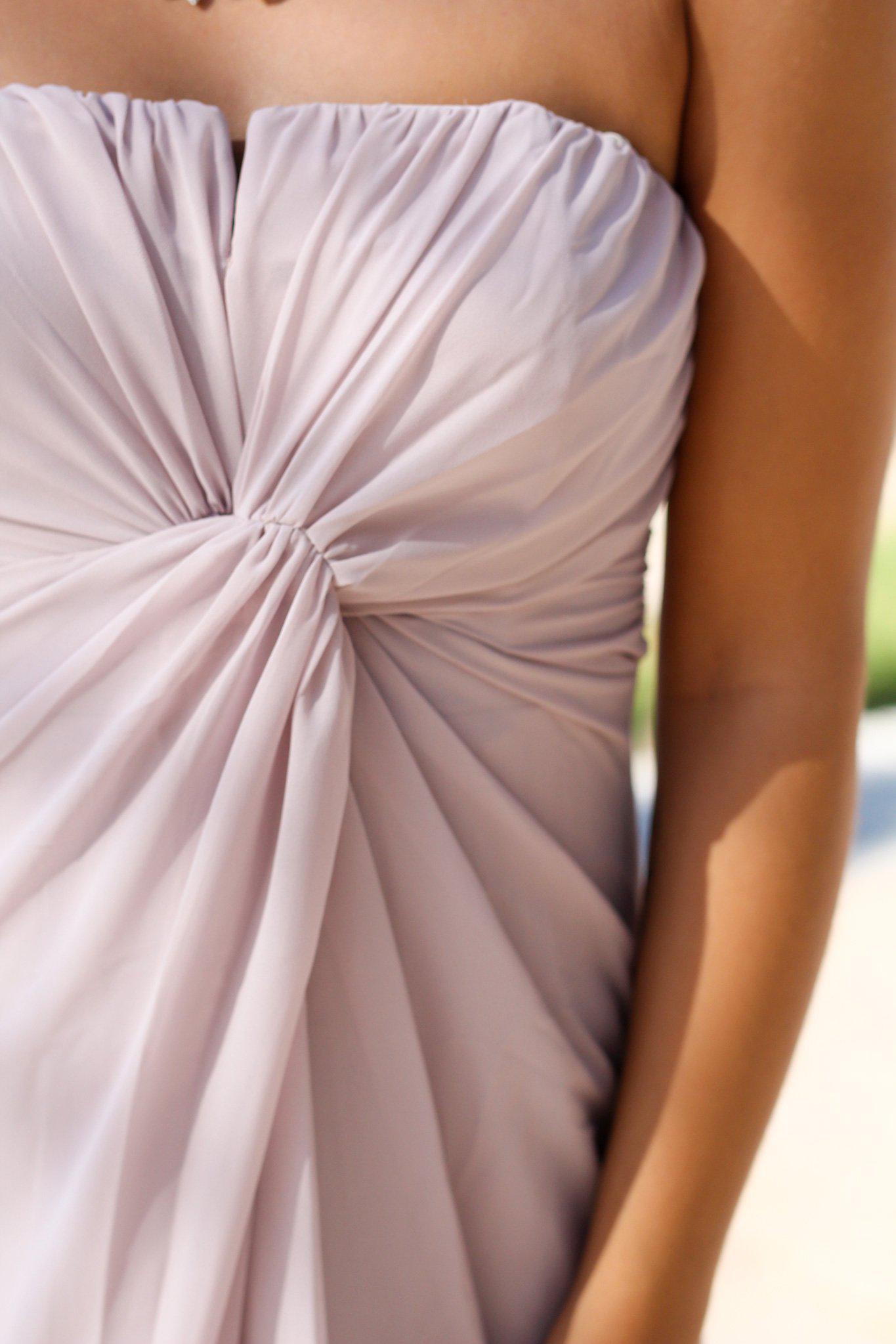 Gorgeous Lilac Gray Strapless Maxi Dress with a Charming Front Knot