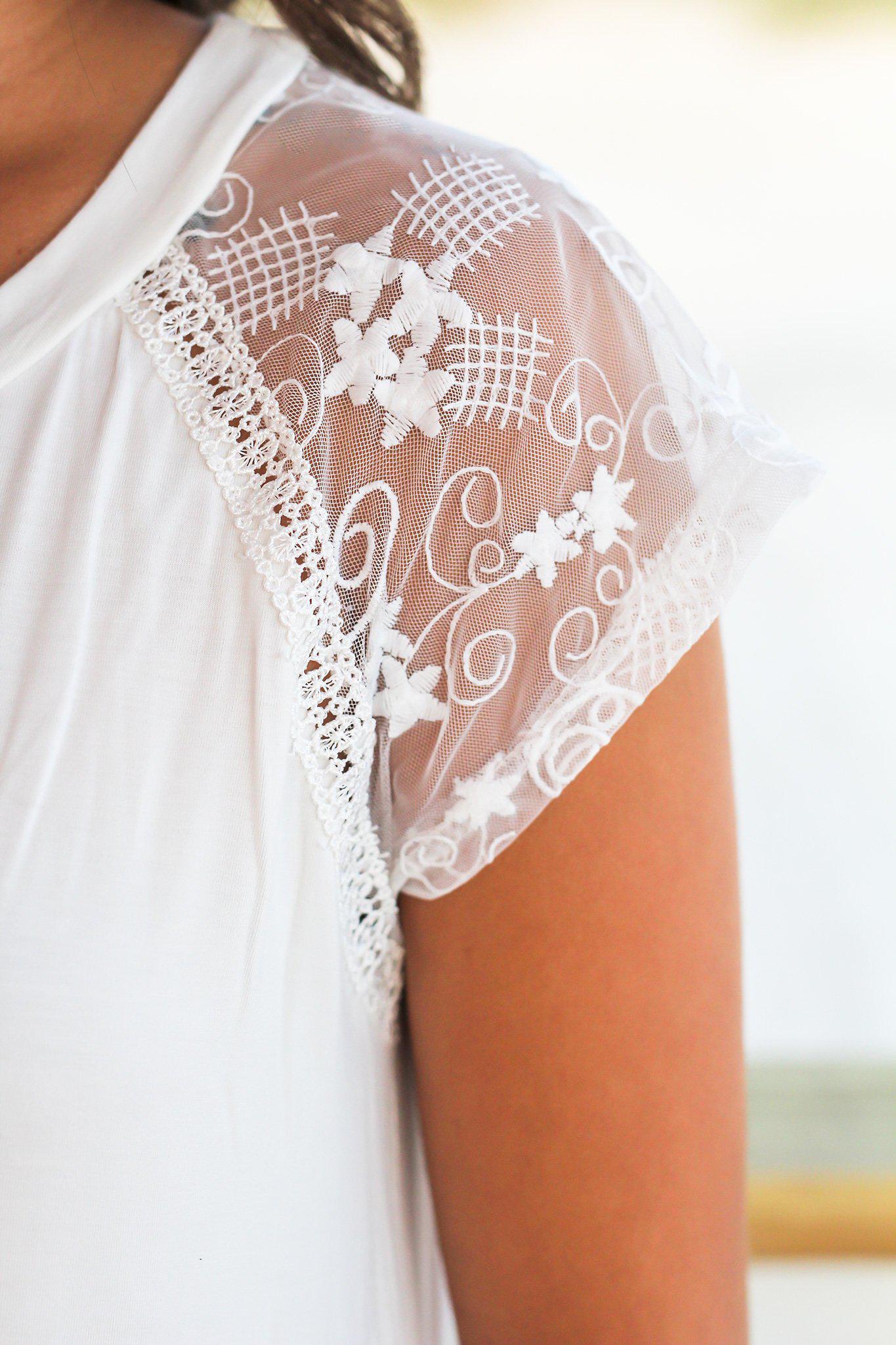 Charming Ivory Lace Top Featuring Asymmetrical Hem and Sheer Details