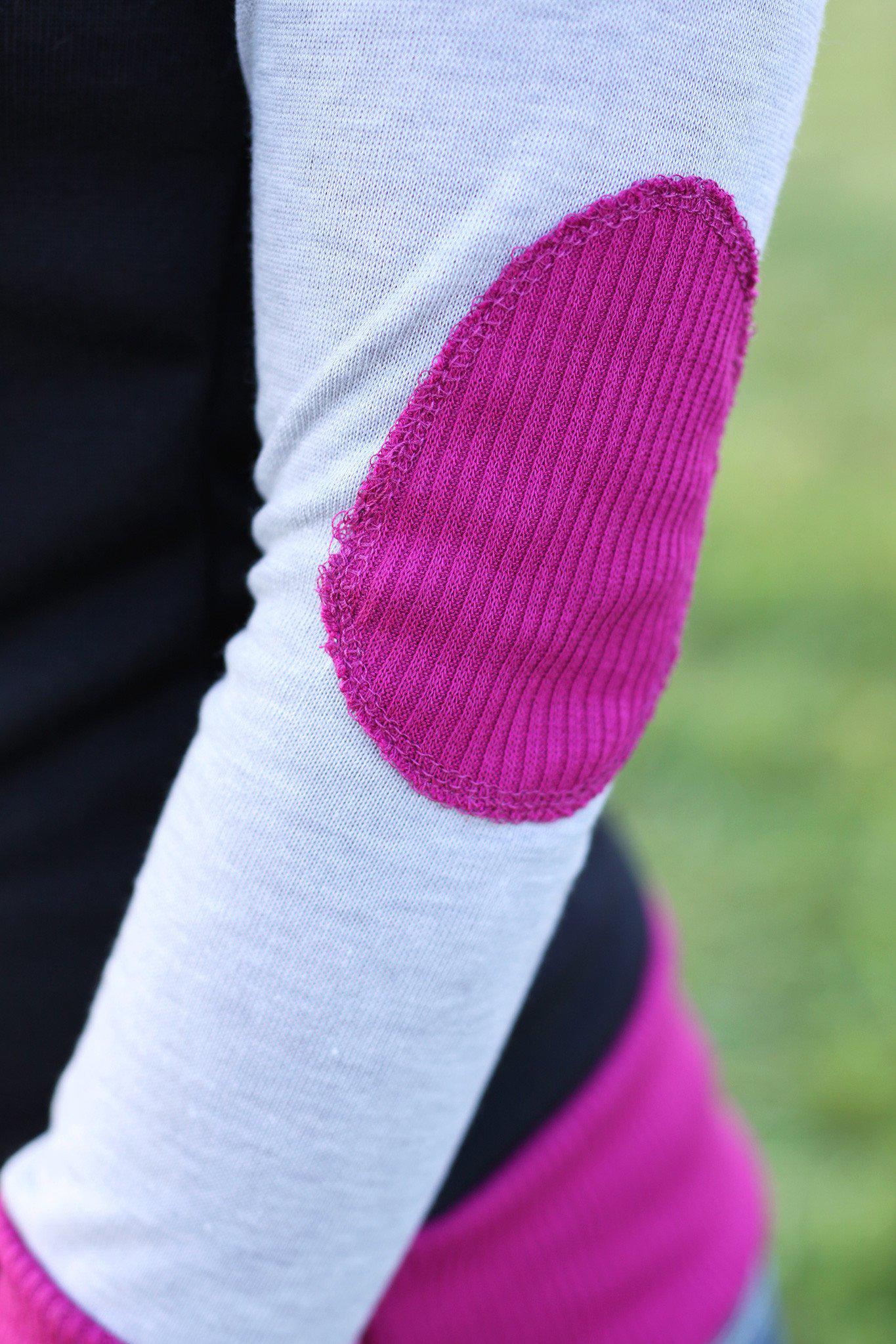 Adorable Magenta, Black, and Gray Top with Charming Elbow Patches