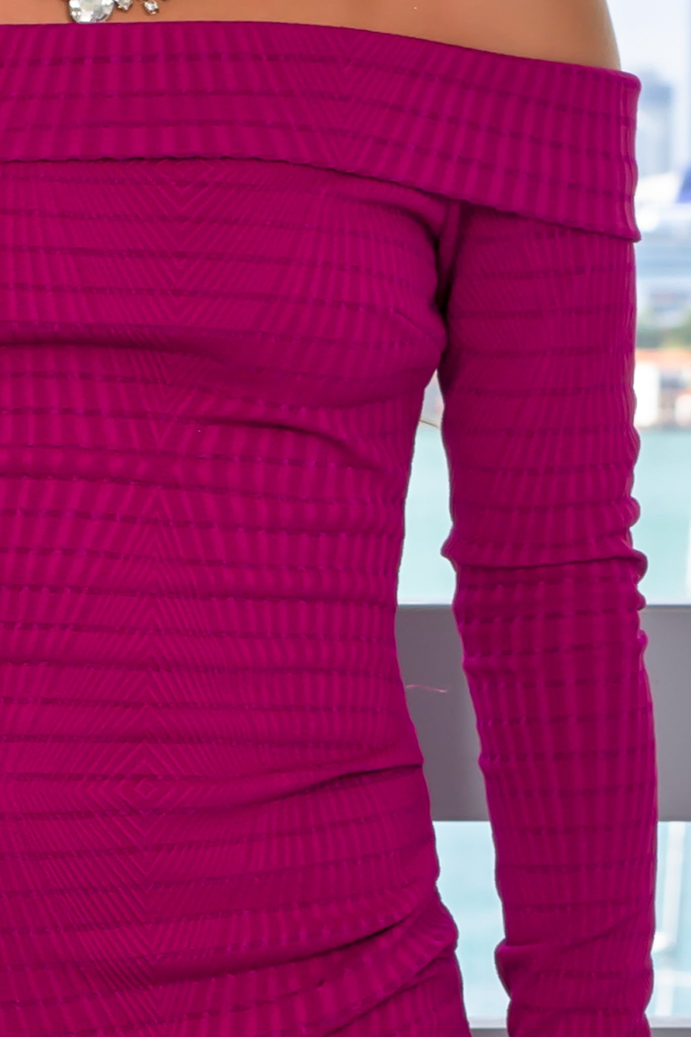 Stylish Magenta Long-Sleeved Short Women's Dress