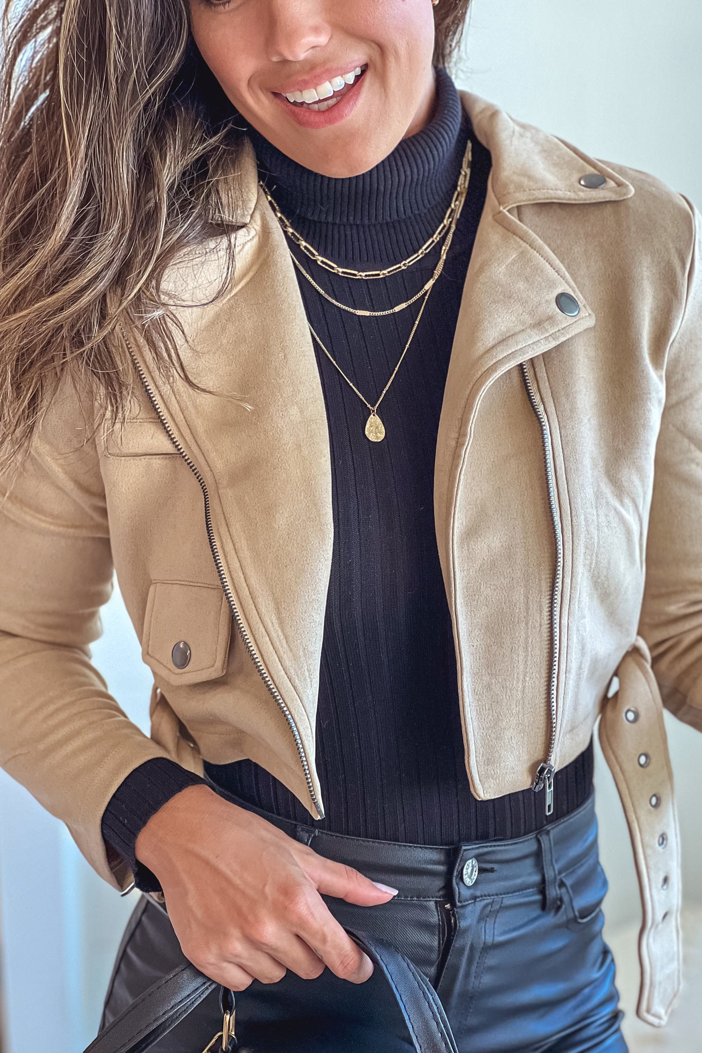 Stylish Khaki Cropped Belted Moto Jacket for Fashion Lovers