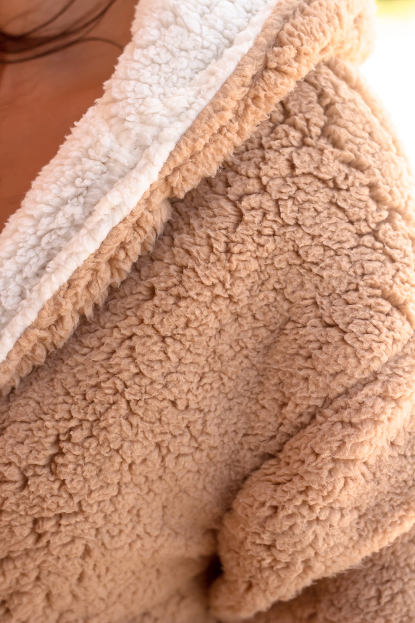 Adorable Ivory and Taupe Reversible Fuzzy Hoodie Jacket