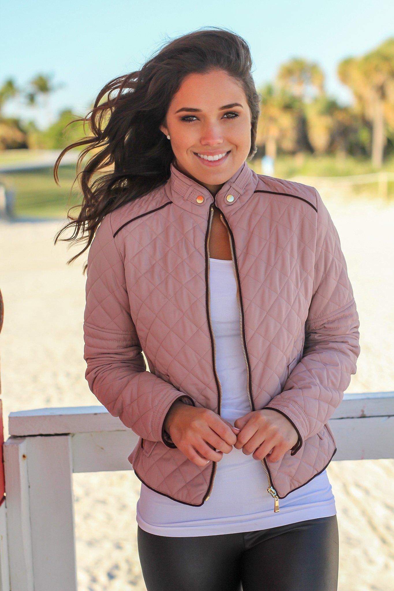 Stylish Blush-colored Quilted Women's Winter Jacket