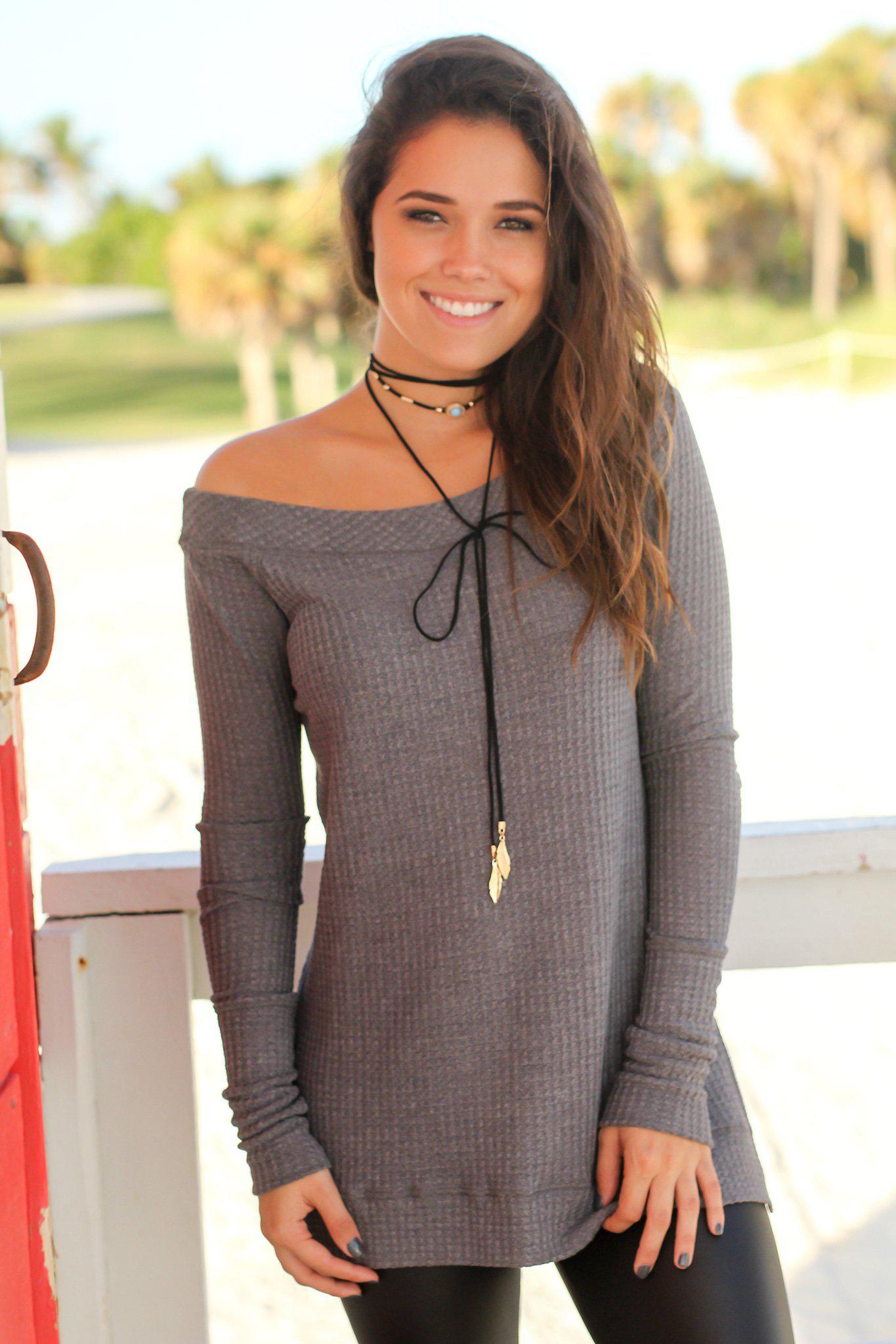 Stylish Charcoal Colored Knit Women's Top