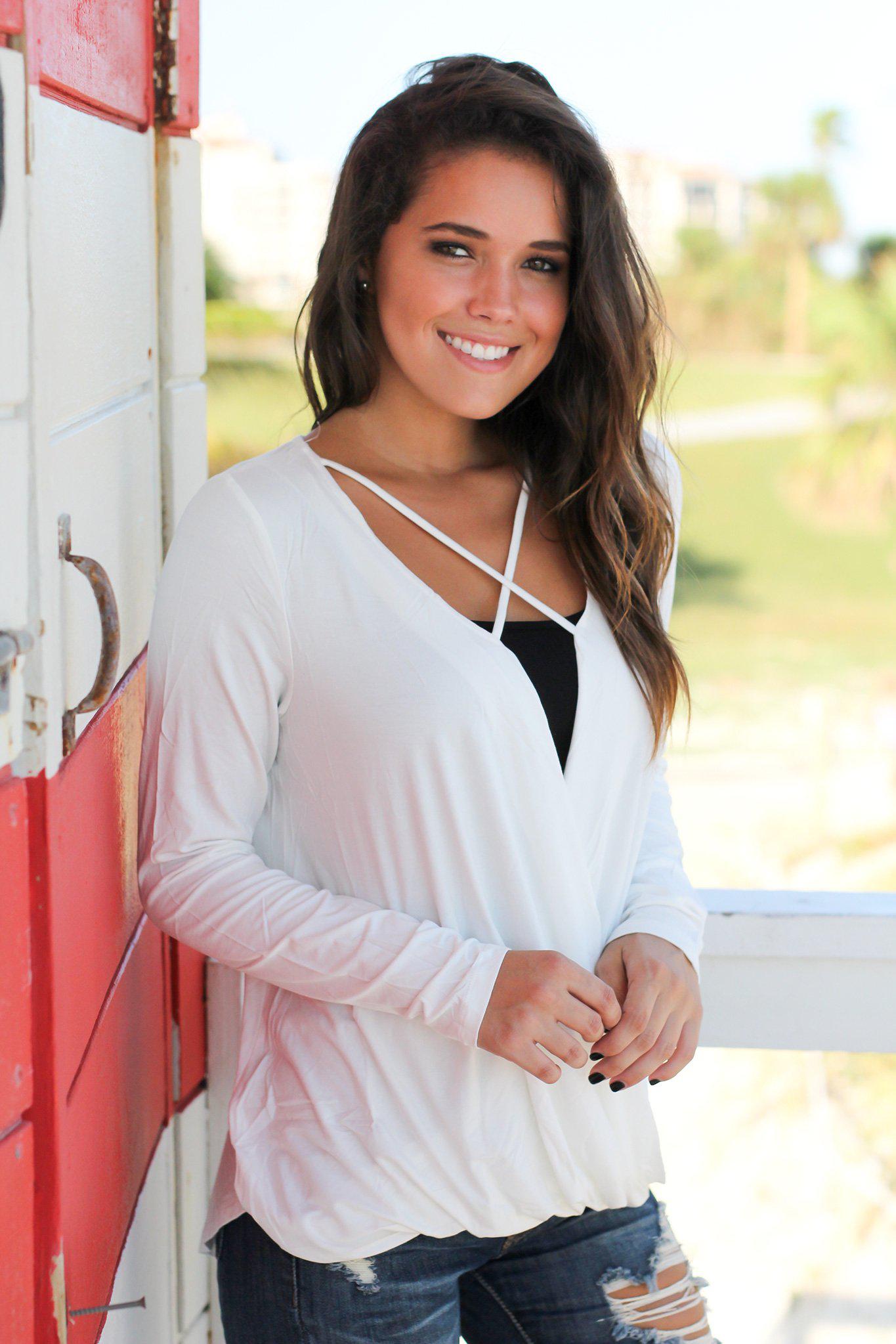 Ivory Elegant Criss Cross Draped Women's Fashion Top