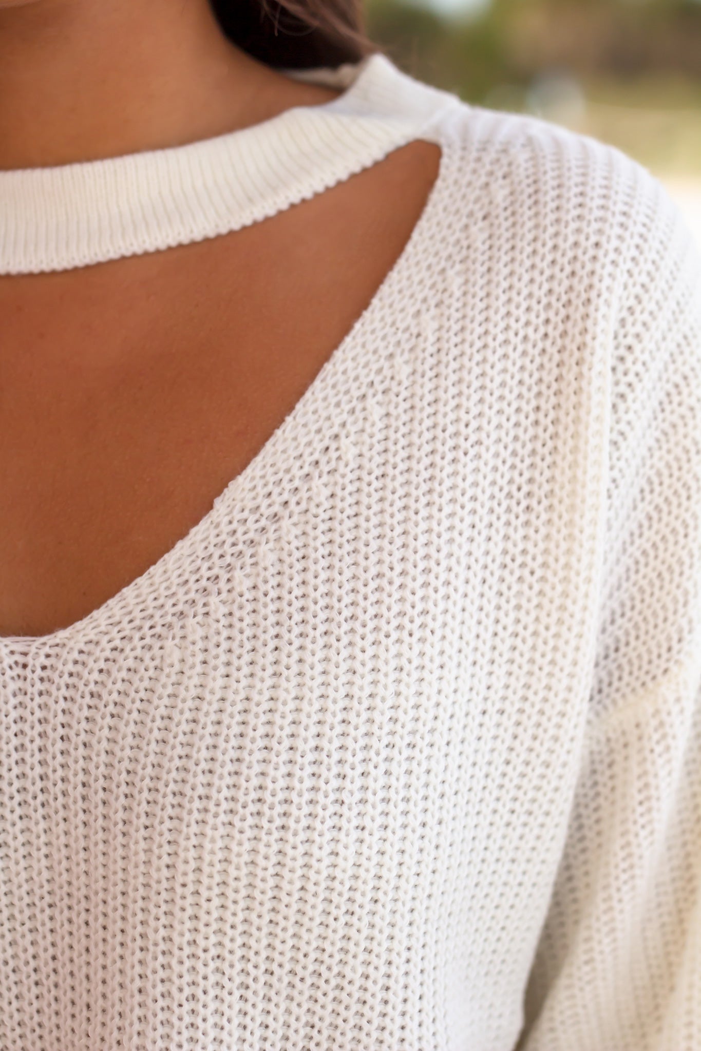 Ivory Knit Women's Keyhole Neck Sweater for Winter