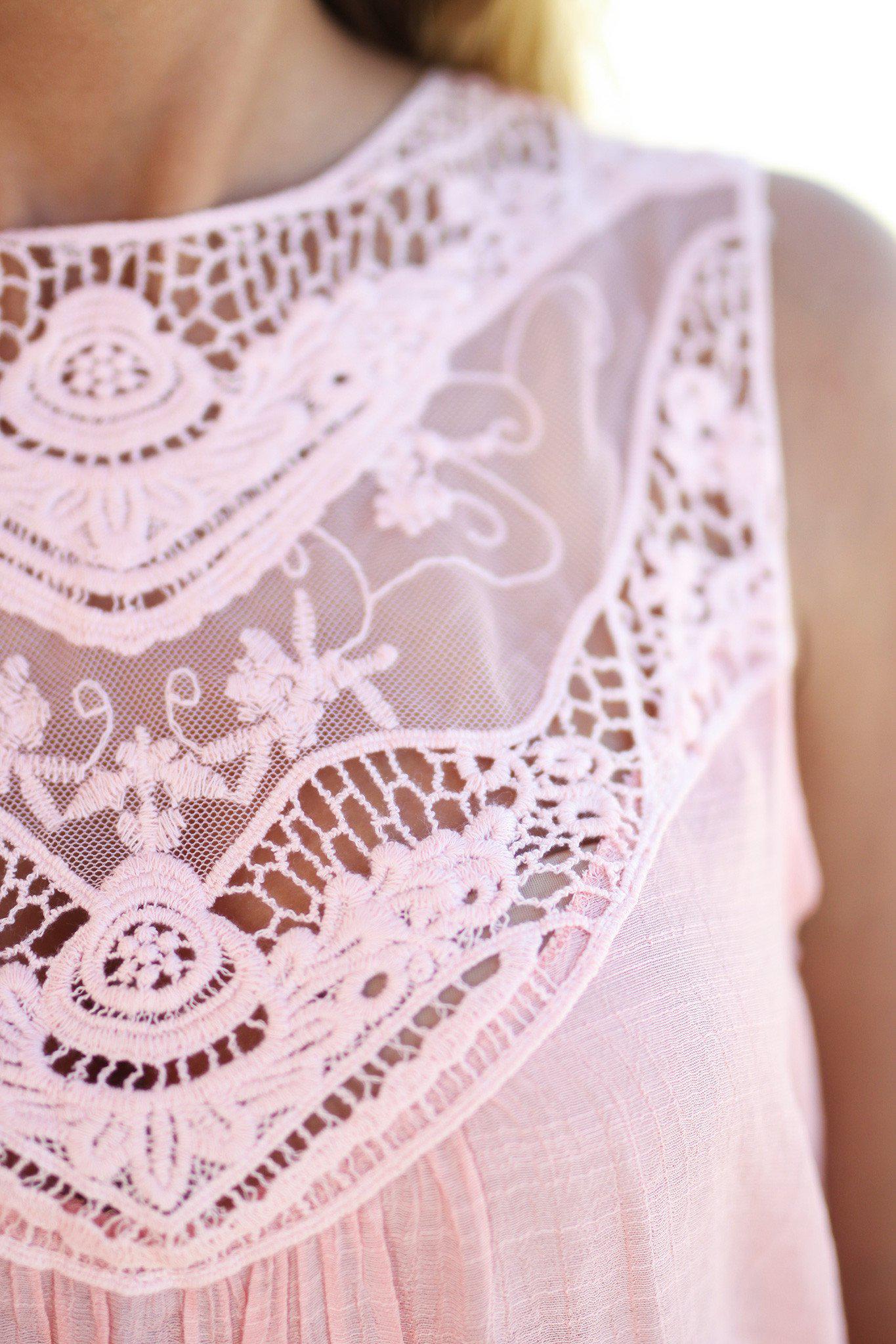 Adorable Light Pink Sleeveless Lace Top for Summer