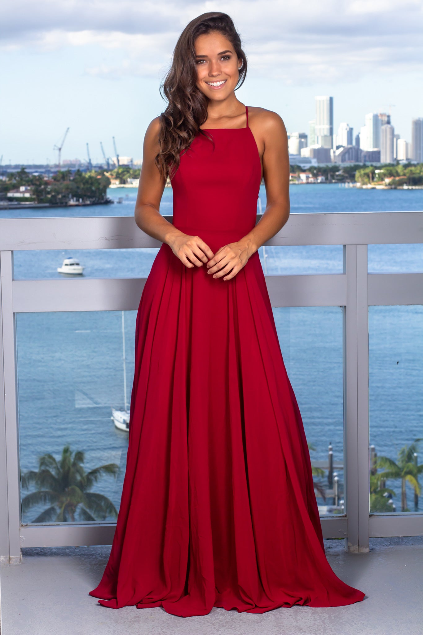 Stunning Burgundy Strappy-Back Maxi Wrap Dress