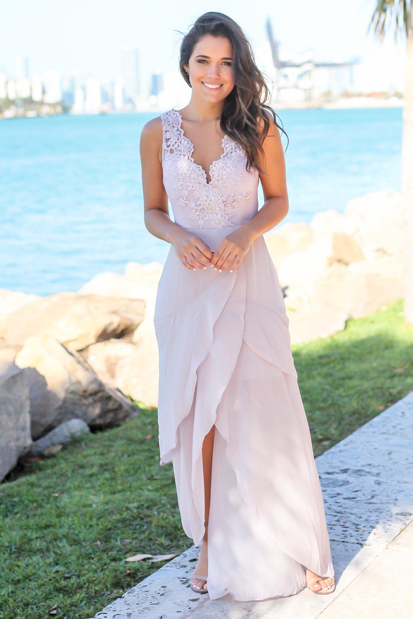 Stunning Lilac Gray Embroidered Top Maxi Dress for Special Occasions