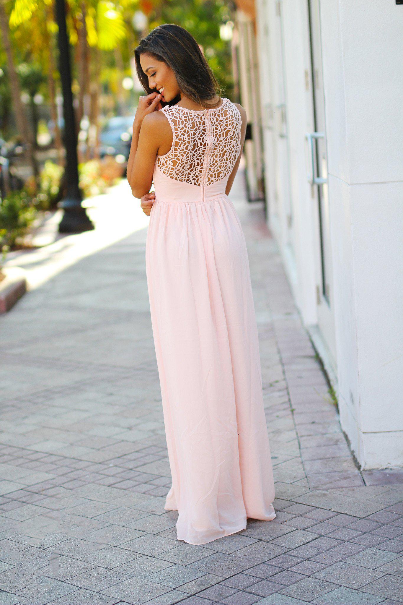 Elegant Light Pink Crochet Long Maxi Dress for Women