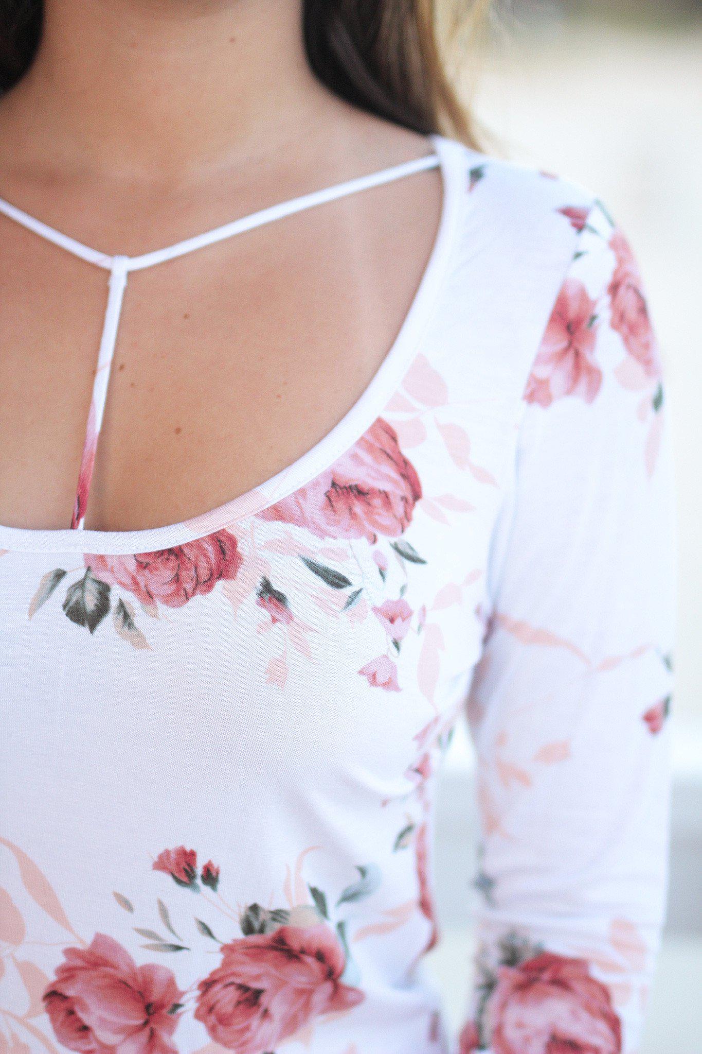 Stylish Ivory Floral Long - Sleeve T - Strap Top for All Occasions