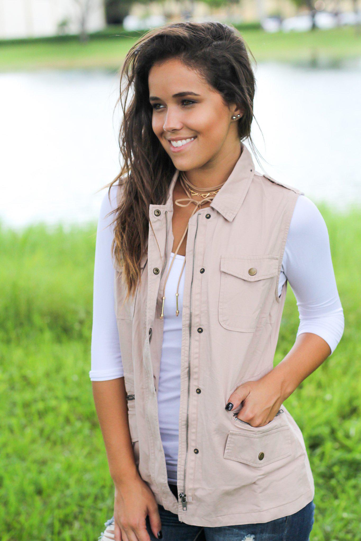 Charming Blush Cotton Sleeveless Vest with Drawstring and Pockets