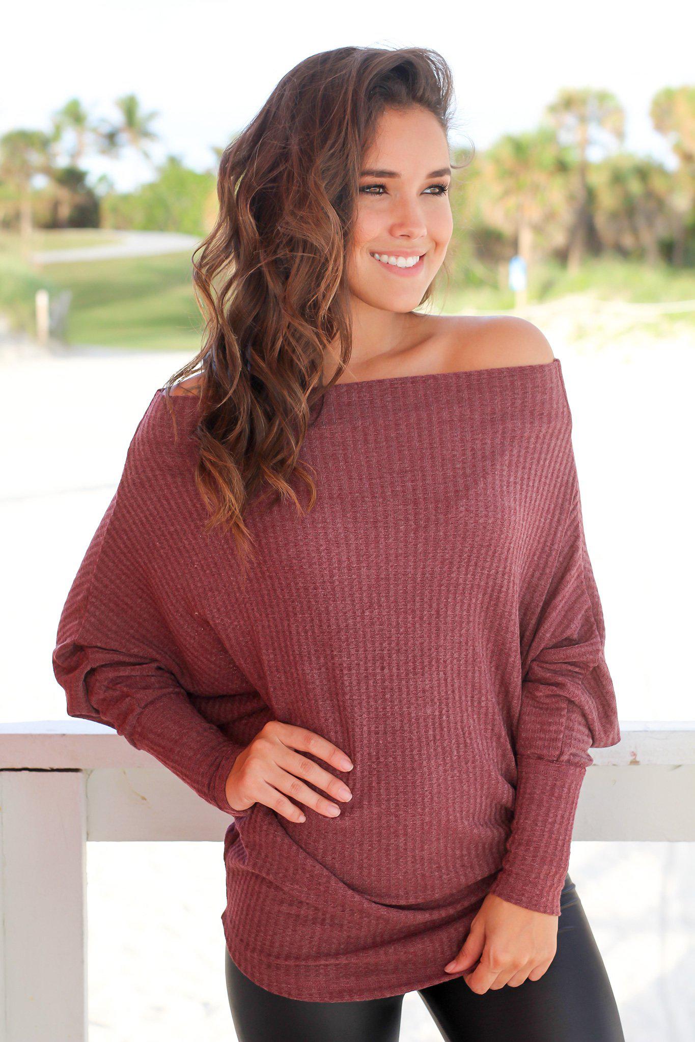 Stylish Maroon Knitted Off-Shoulder Women's Top for Fall and Winter