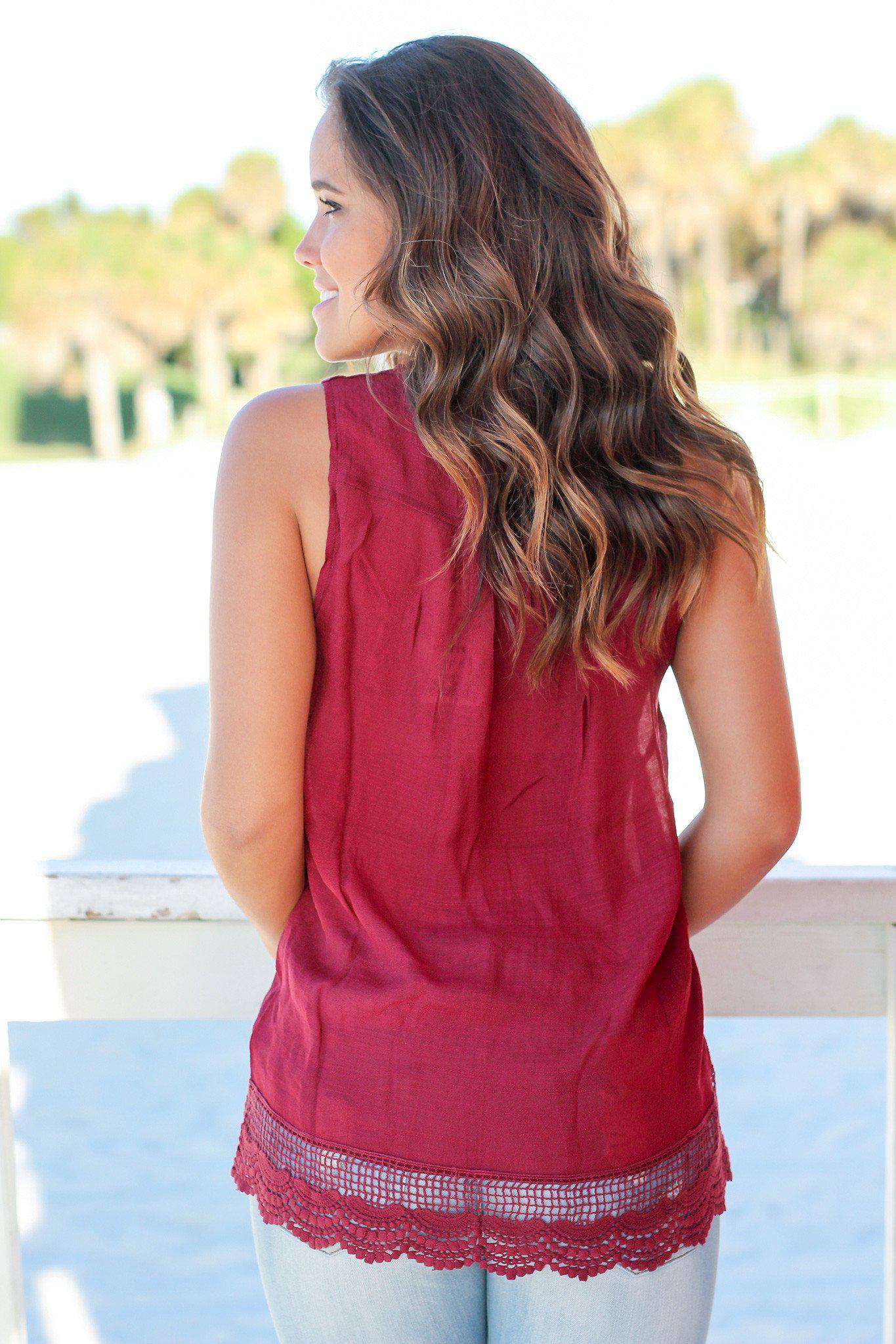 Stylish Burgundy Lace Women's Summer Top