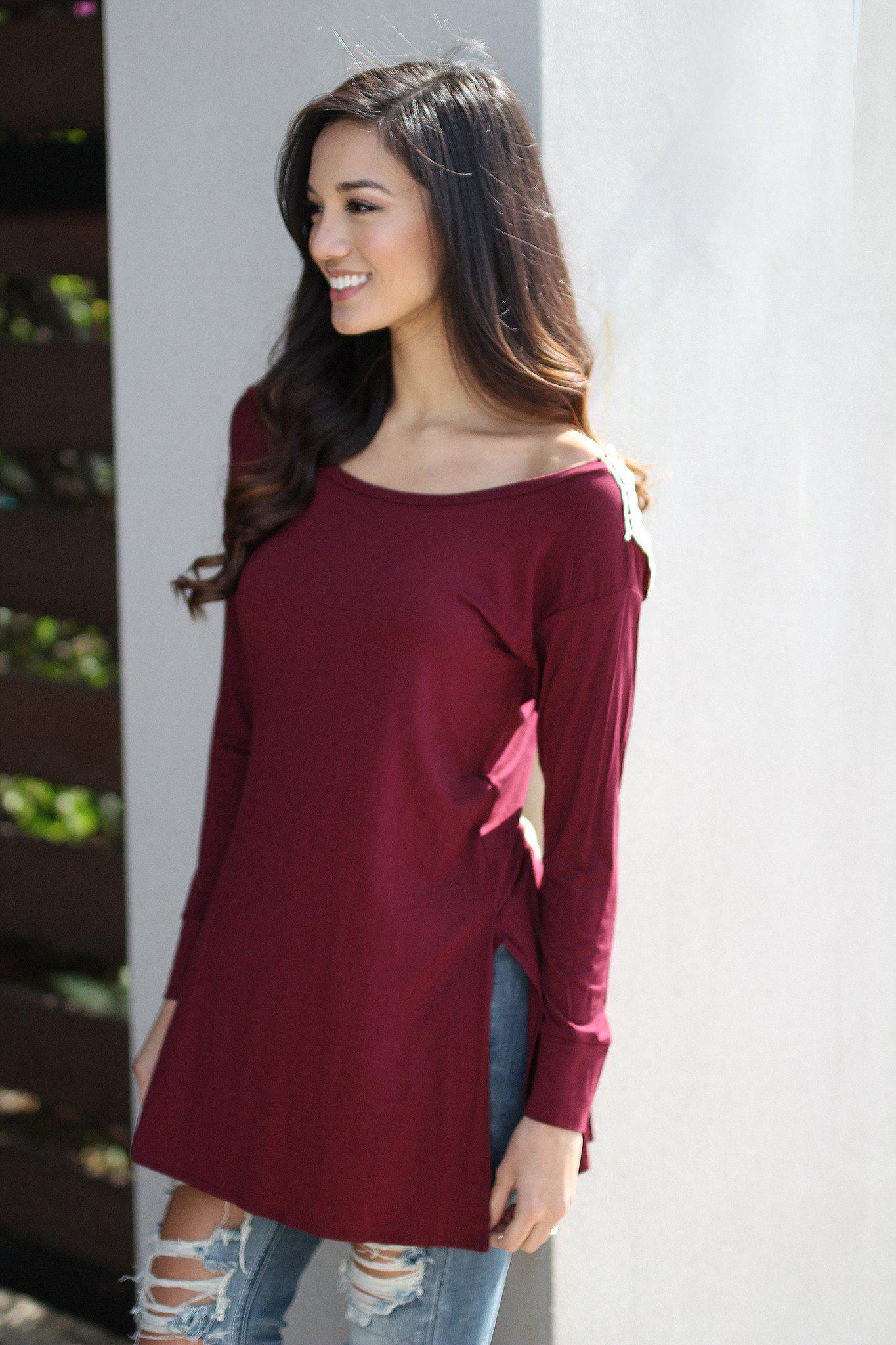 Stylish Burgundy Crochet V-Back Women's Top for Various Occasions