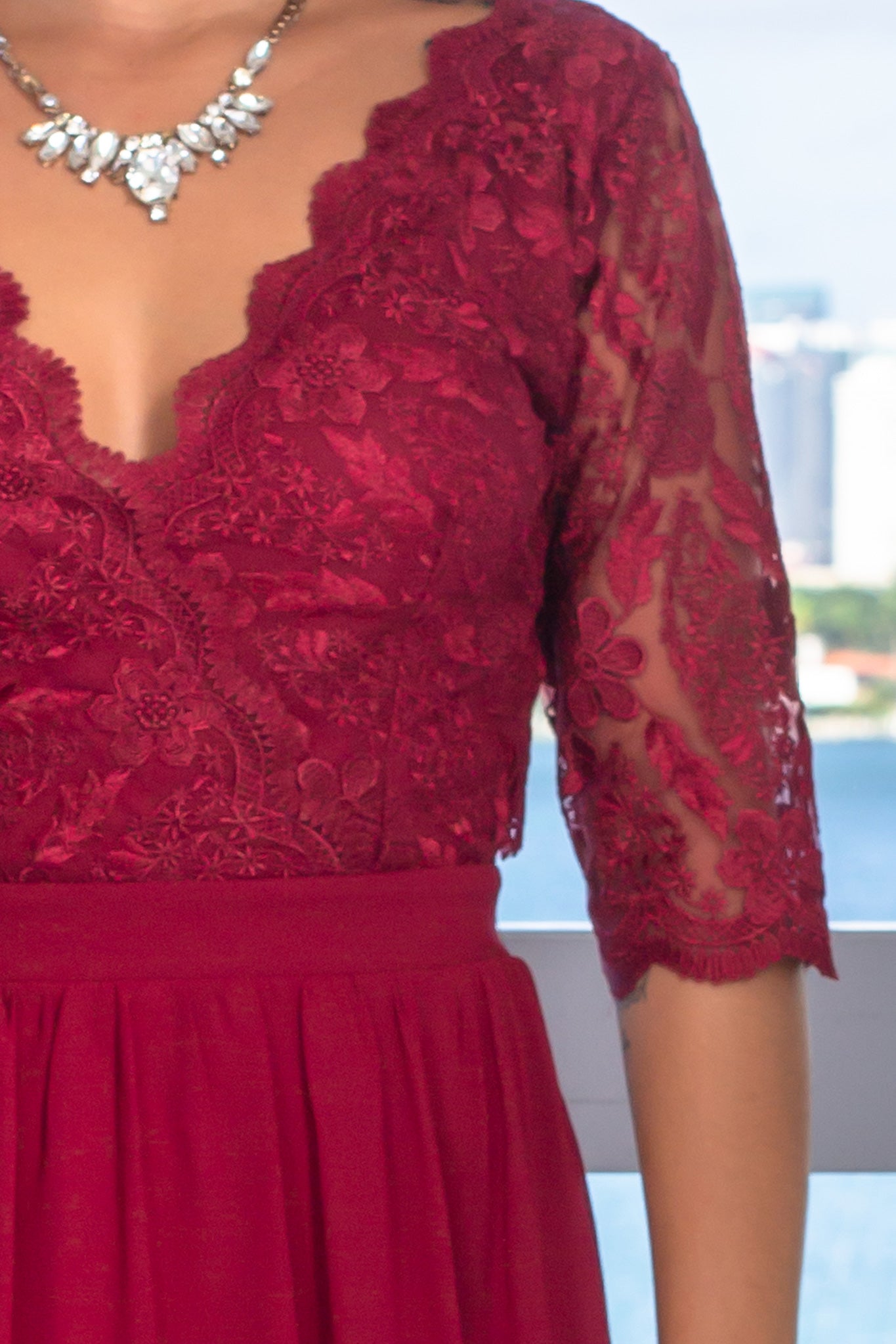 Gorgeous Burgundy Embroidered Top Long Maxi Dress for Bridesmaids