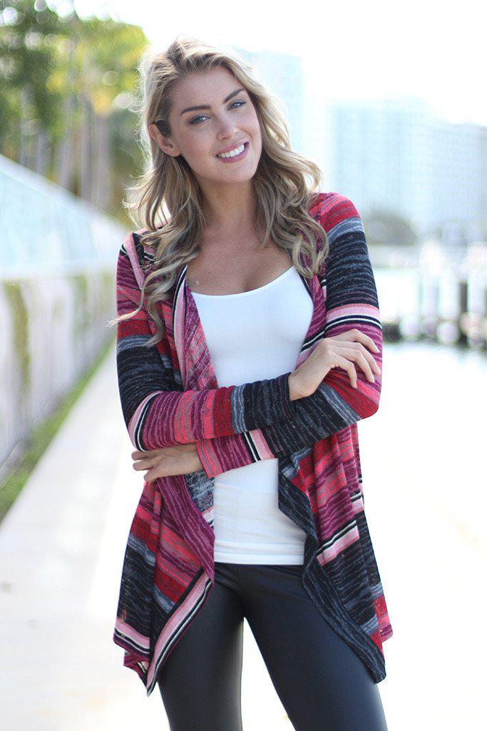 Adorable Fall 2015 Burgundy Striped Lightweight Cardigan
