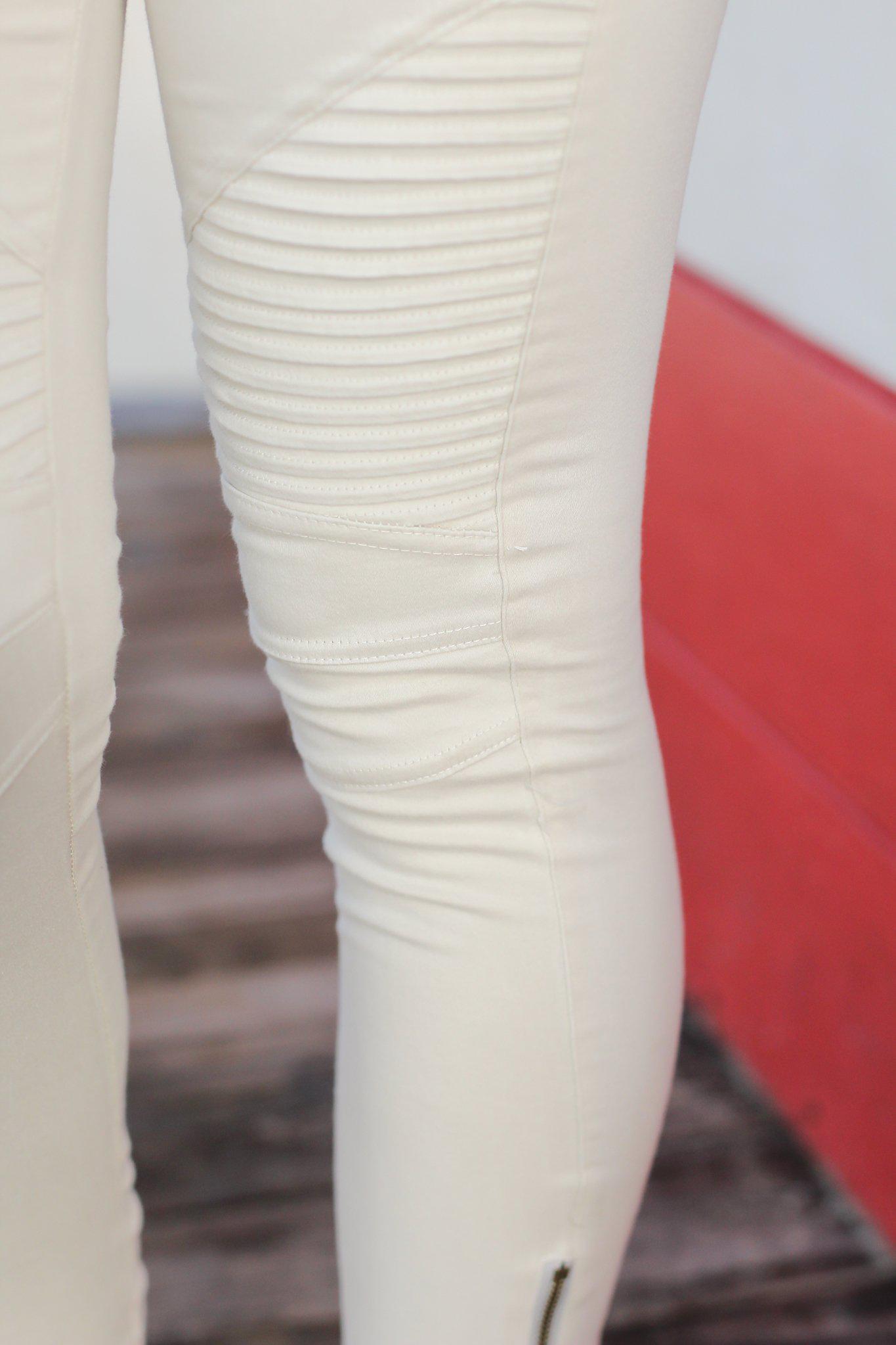 Stylish Light Gray Motorcycle-Inspired Jeggings Featuring Ankle Zippers for Fashionable Women