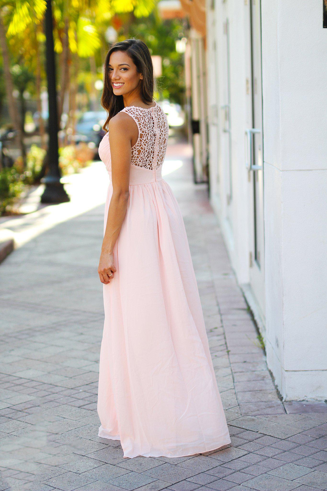 Elegant Light Pink Crochet Long Maxi Dress for Women