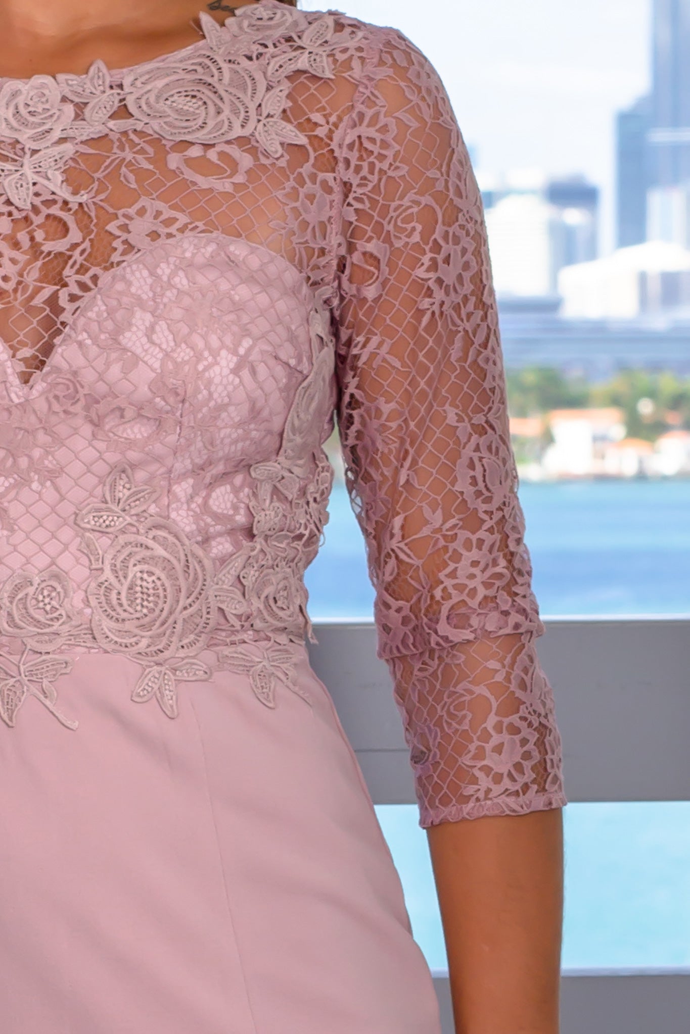 Gorgeous Mauve Colored Embroidered Top Women's 3/4 Sleeves Maxi Dress for Special Occasions