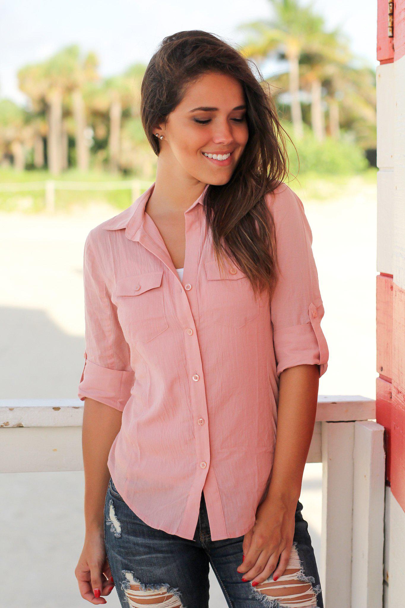 Charming Mauve Cotton Button Down Women's Top