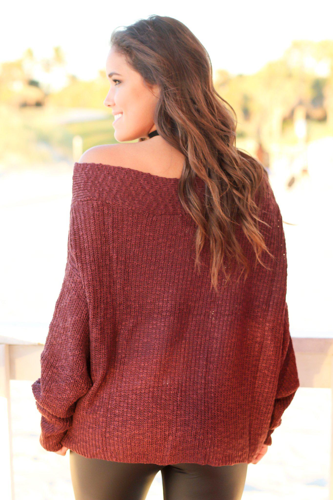 Stylish Maroon Knitted Women's Top Featuring a Draped Neckline