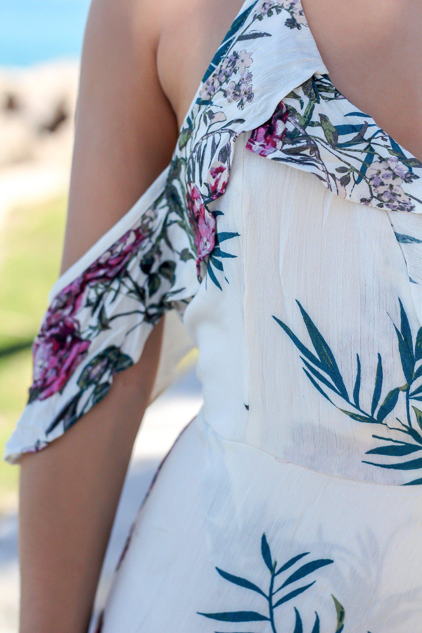 Elegant Ivory Floral Printed Off-the-Shoulder Women's Maxi Dress for Special Occasions
