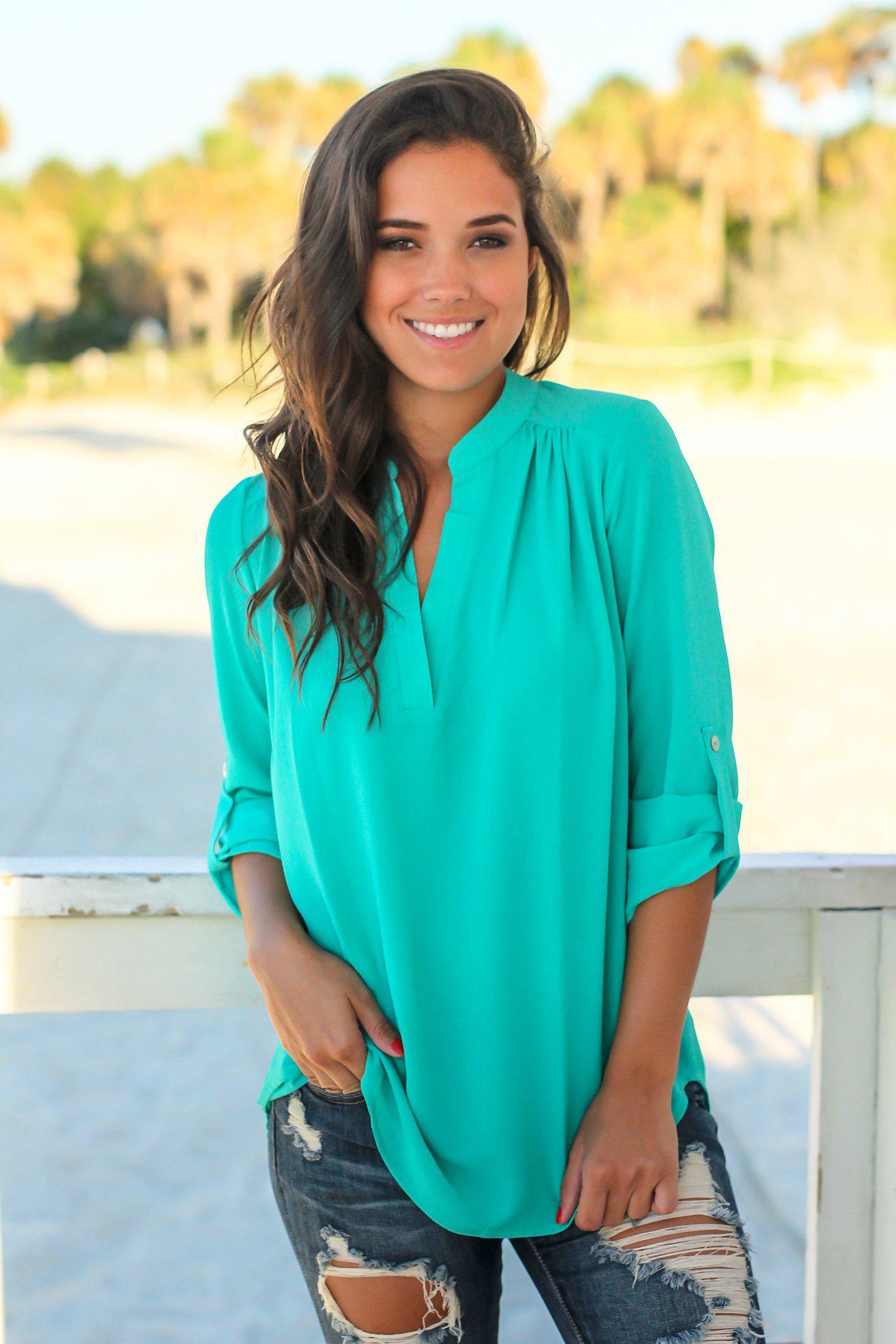 Stylish 3/4 Sleeves Jade Chiffon Women's Top