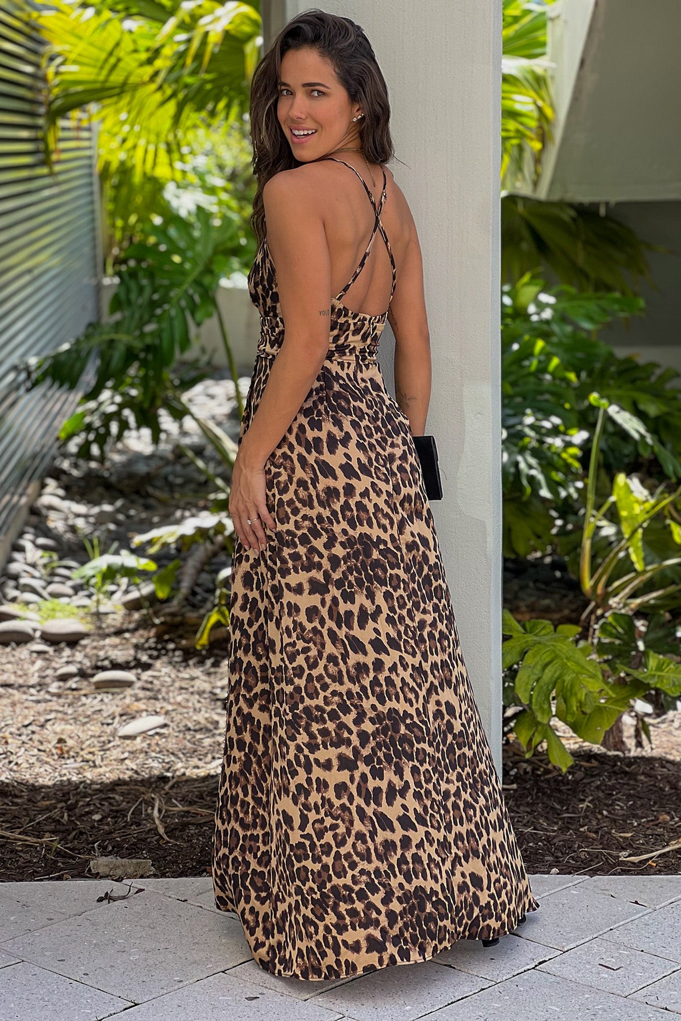 Stylish Leopard Print Satin Women's Maxi Dress with Alluring Slit