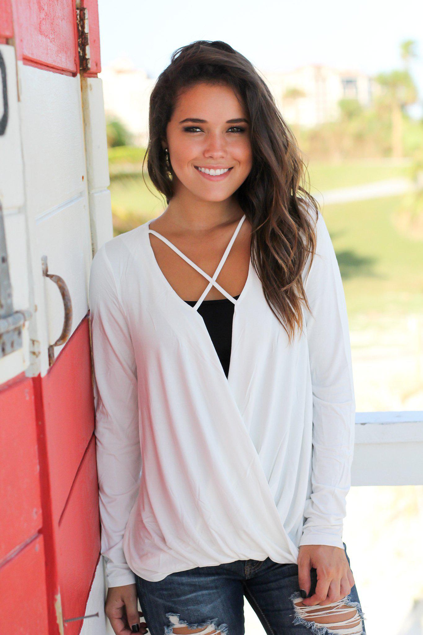 Ivory Elegant Criss Cross Draped Women's Fashion Top