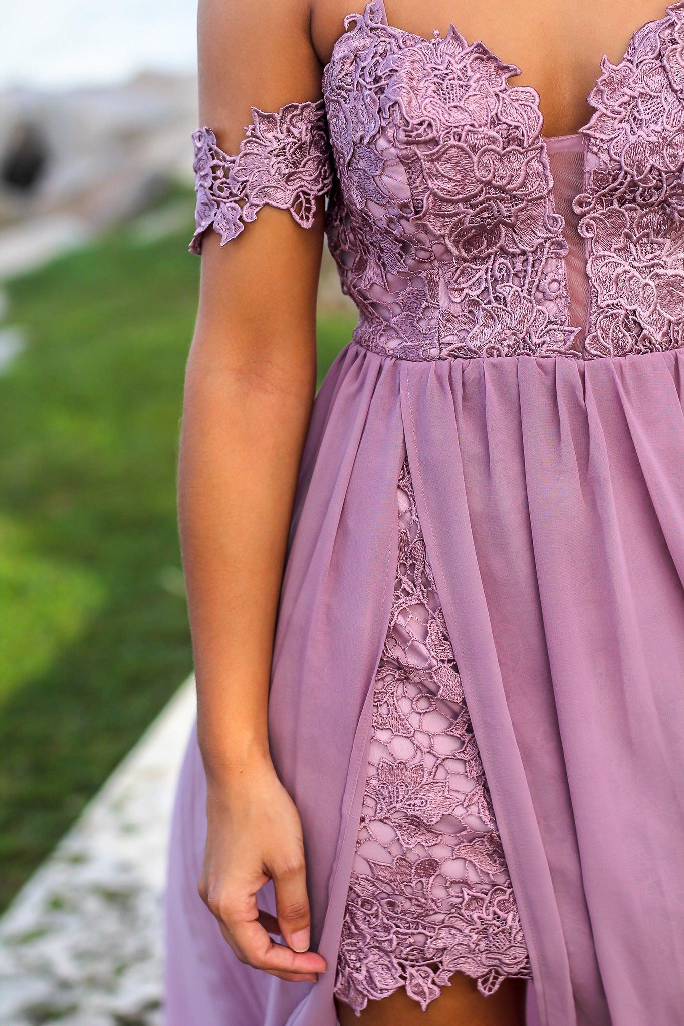 Elegant Mauve Crochet - Style Top Maxi Dress for Special Occasions
