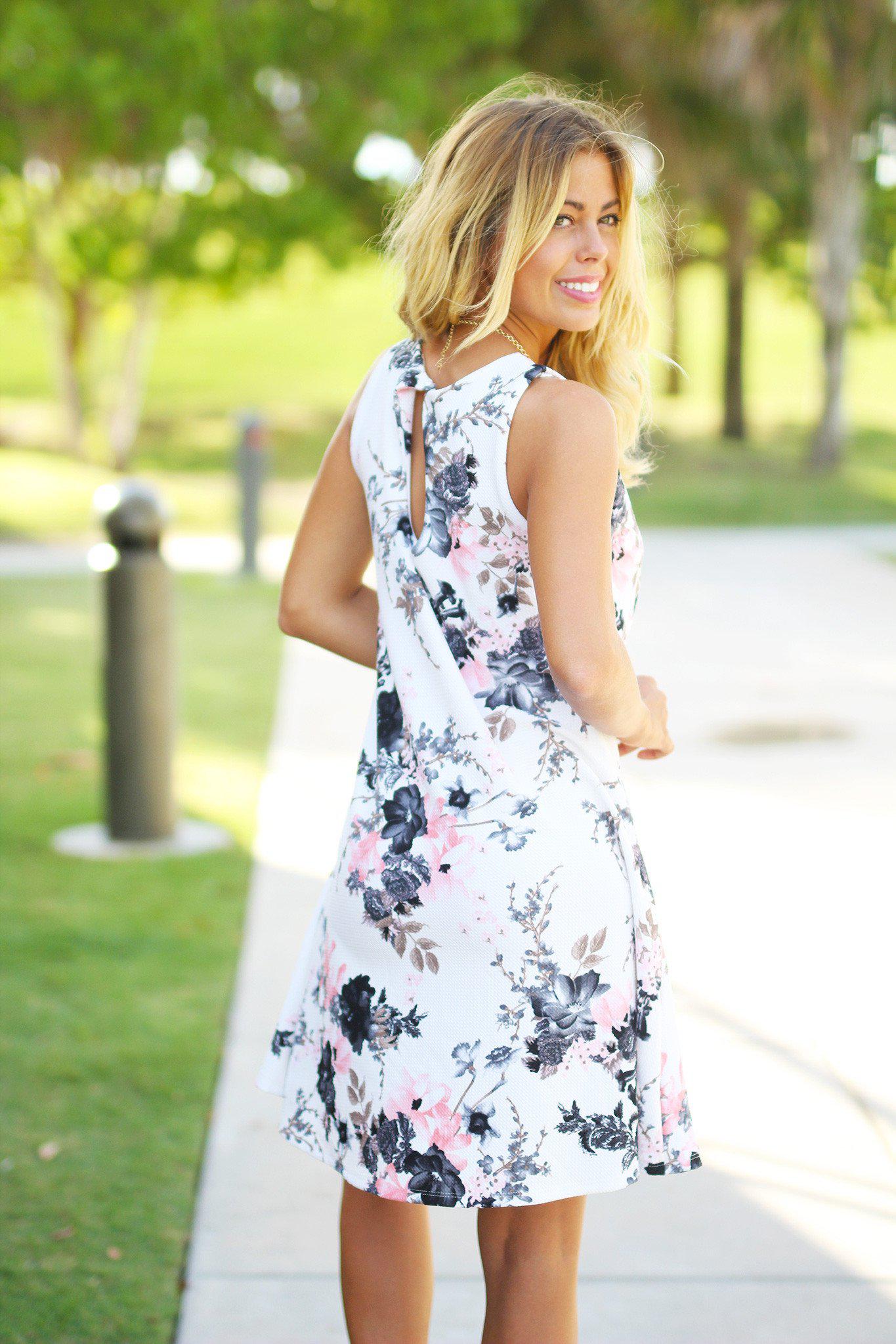 Stylish Ivory Floral Print Loose-Fit Tunic Dress for All Seasons