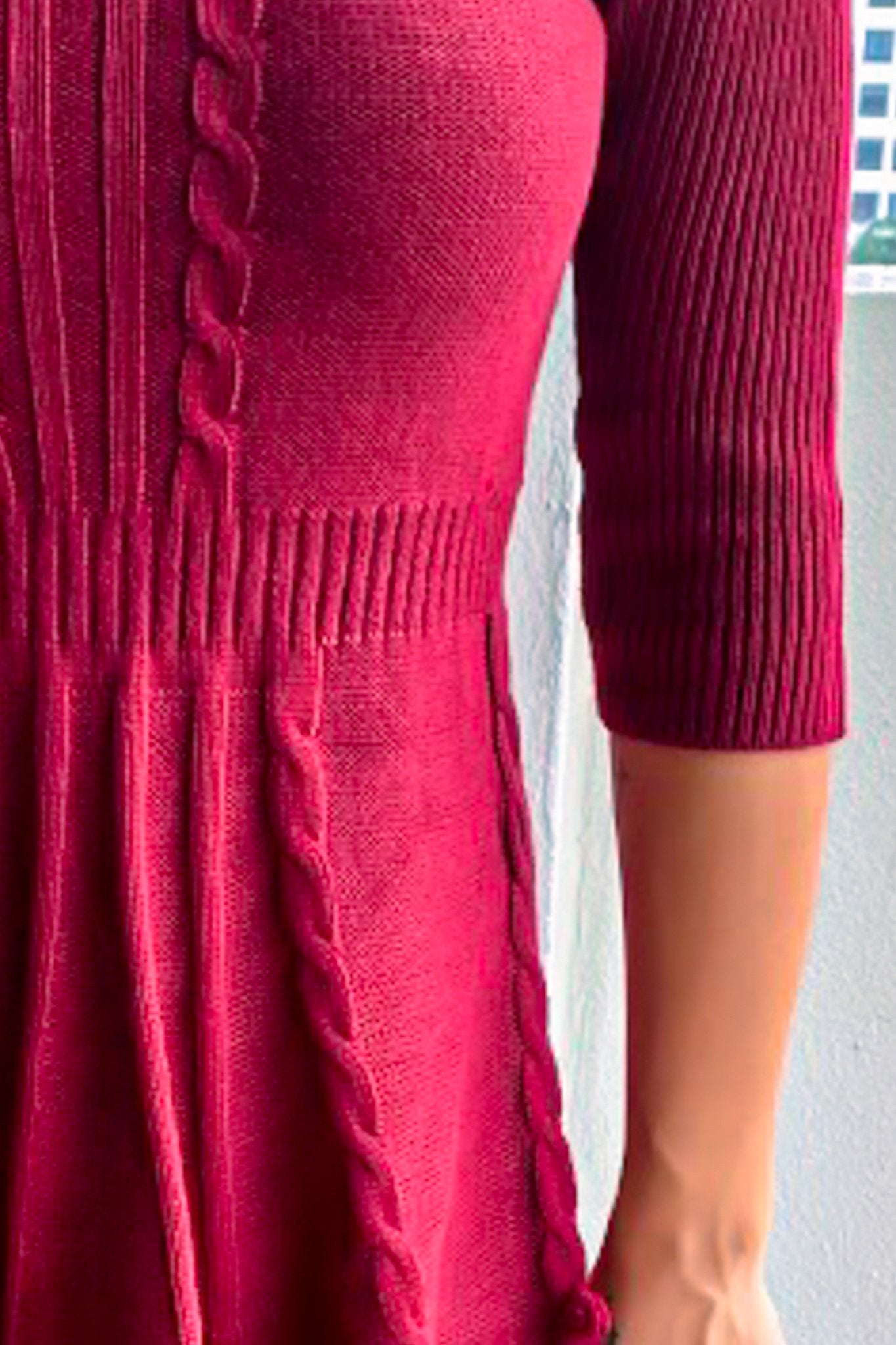 Stylish Burgundy Women's Sweater Dress with Decorative Button Detail