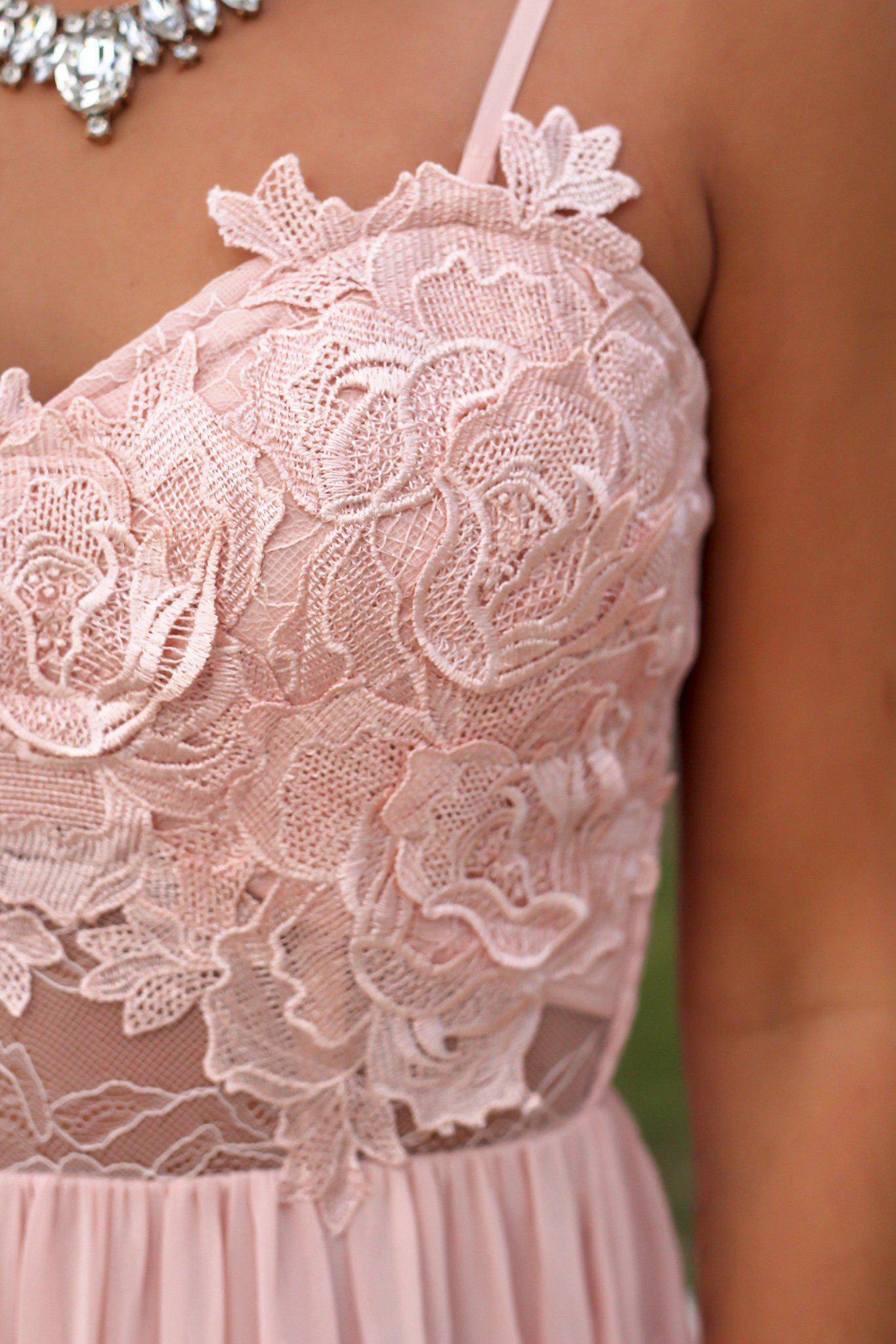 Gorgeous Blush Strapless Crochet - Top Maxi Dress with Flowy Skirt