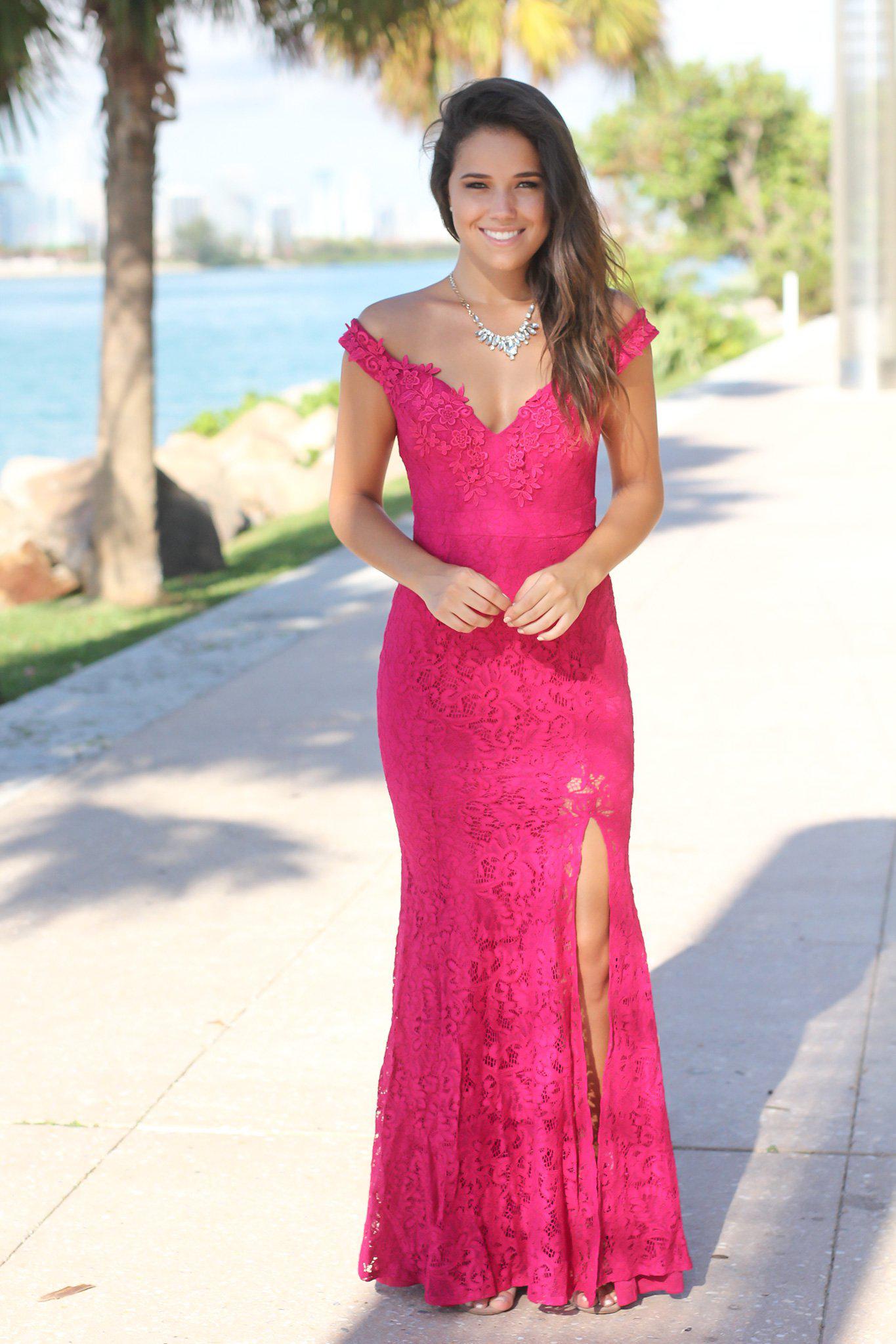 Gorgeous Magenta Off-Shoulder Lace Maxi Dress for Every Occasion
