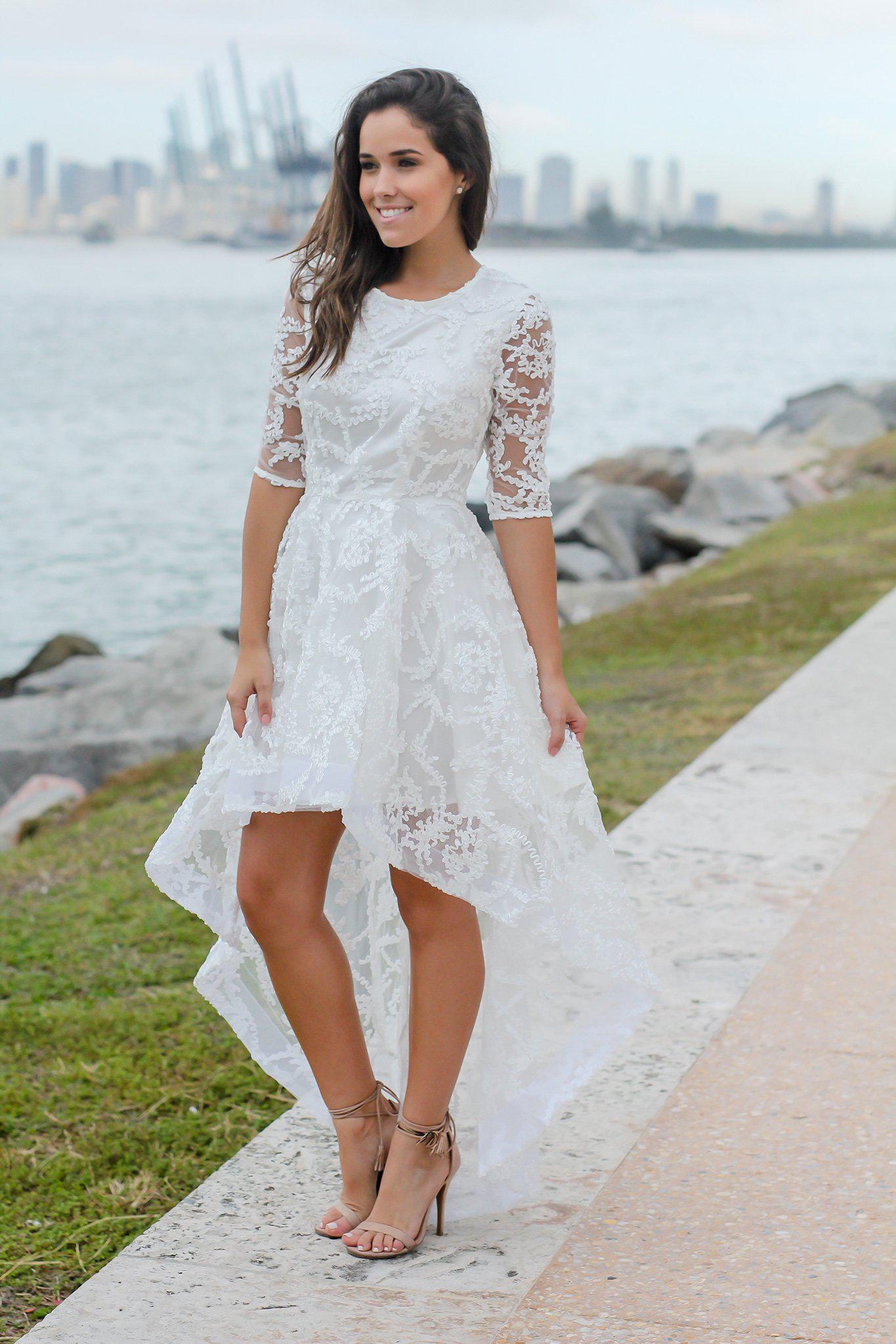 Stunning Ivory 3/4 Sleeve High Low Style Dress