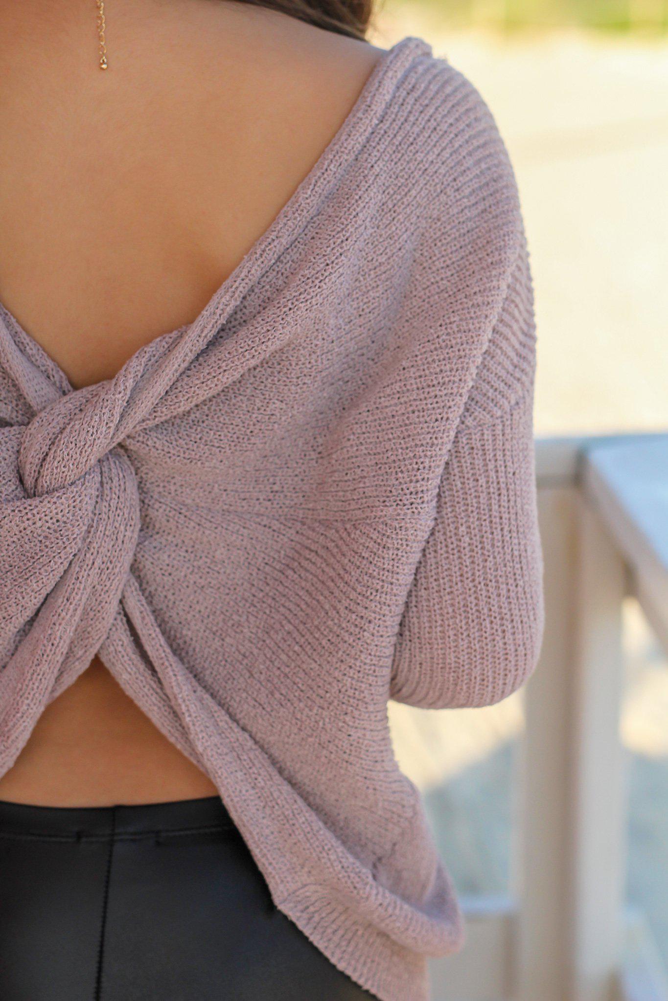 Charming Women's Mauve Knitted Sweater Featuring Knot Decoration