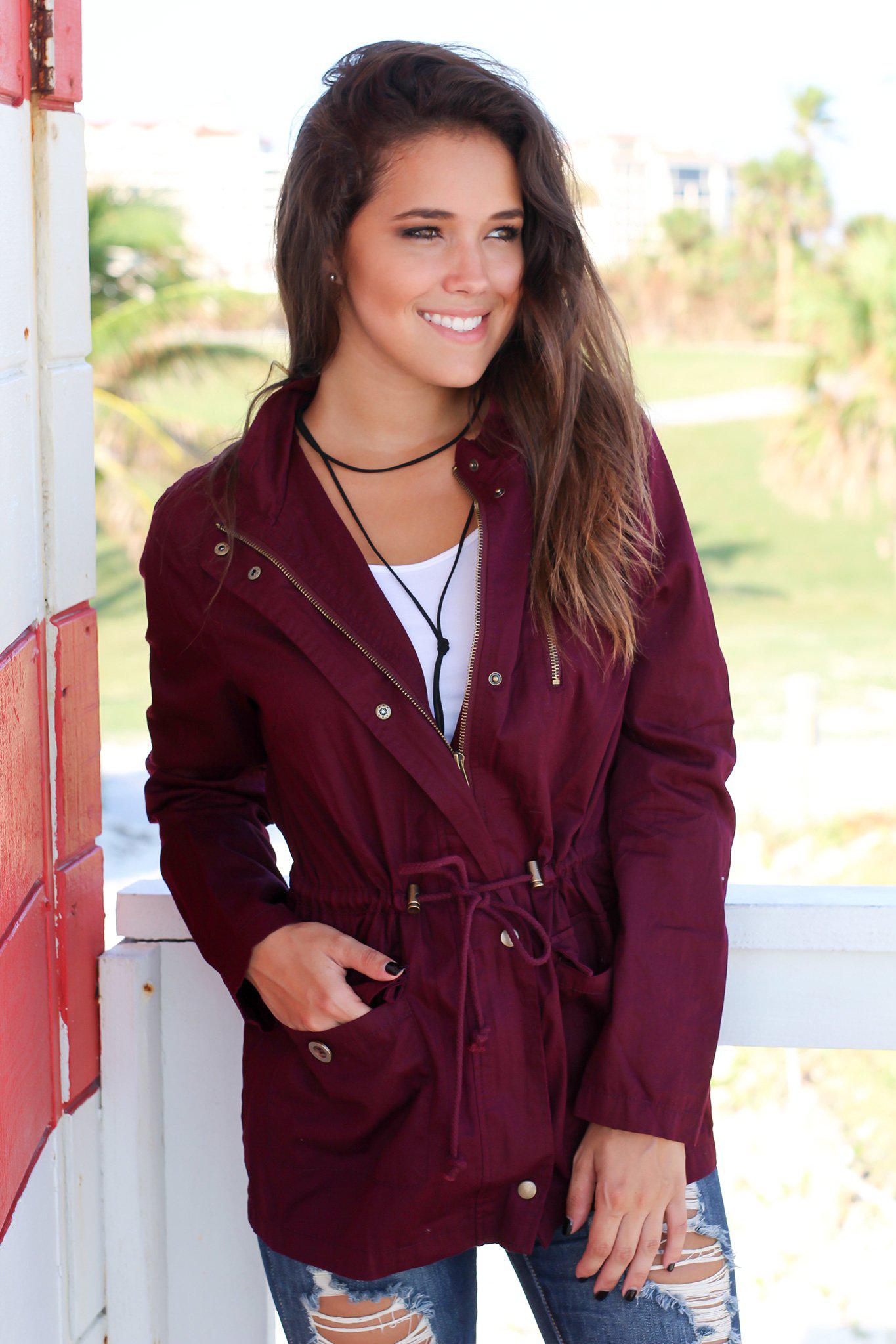 Stylish Burgundy Cotton Jacket with Hood for Fall and Winter