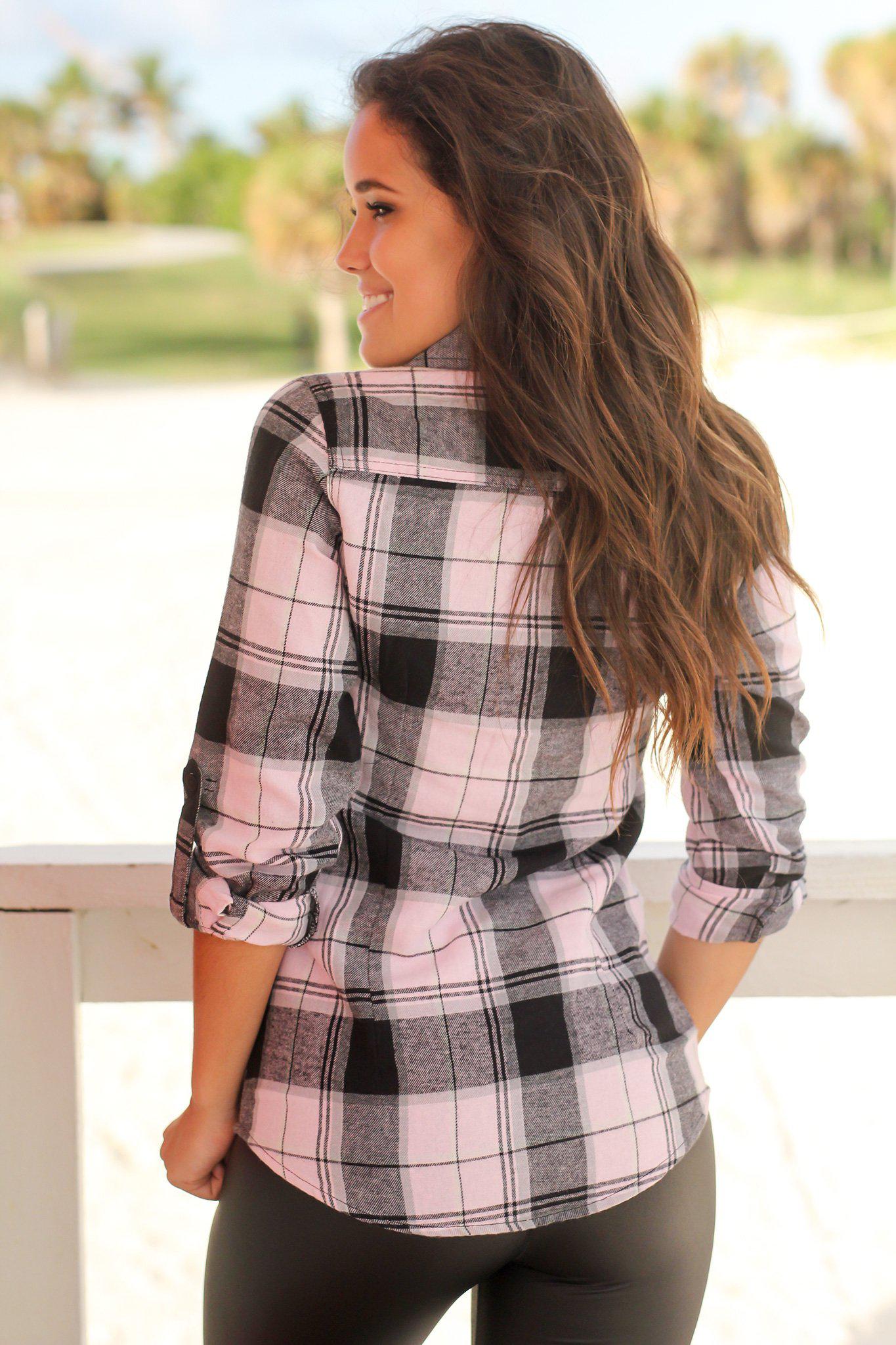 Stylish Light Pink Checkered Women's Cotton Top
