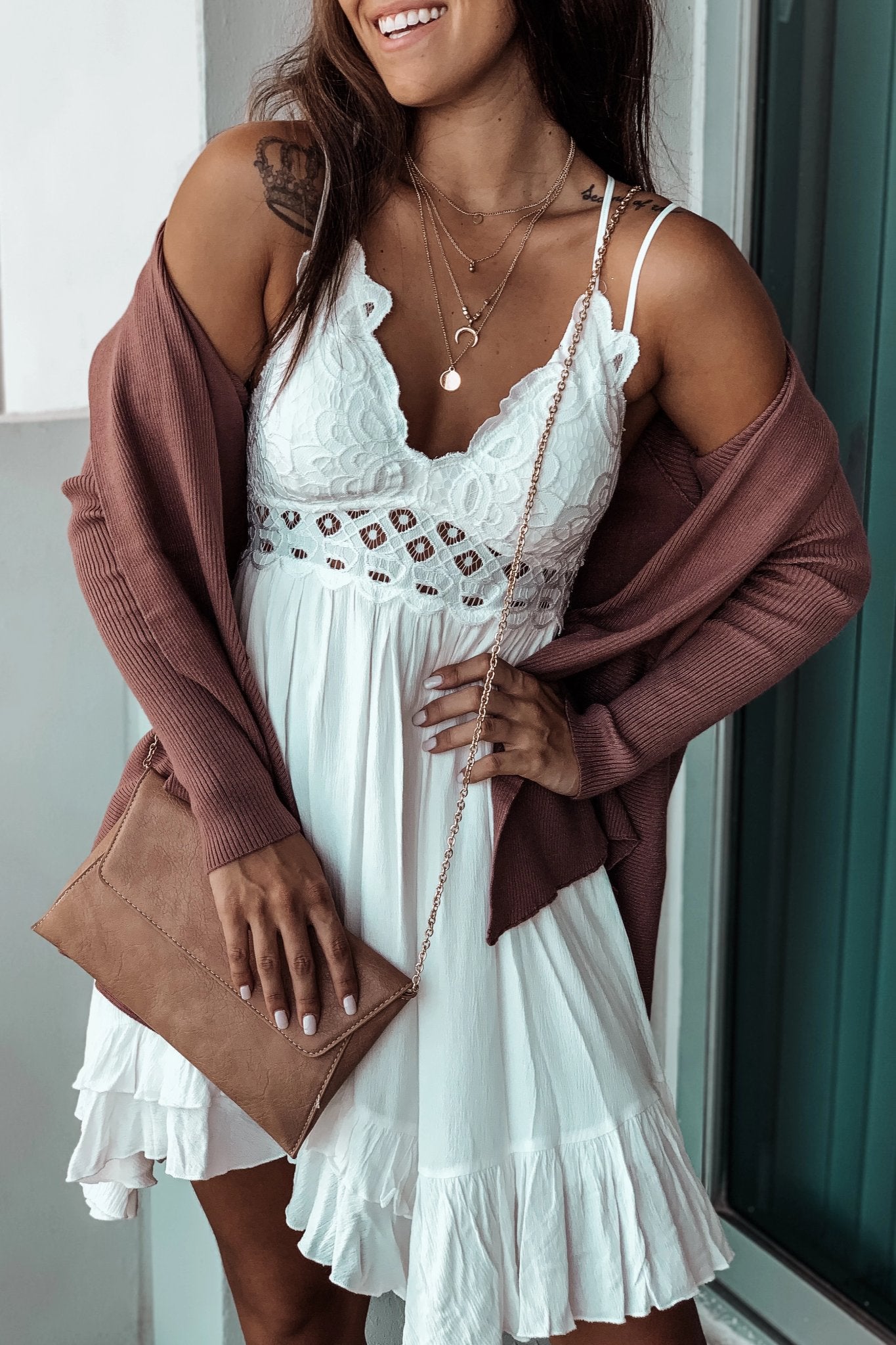 Adorable Ivory Sleeveless Lace Top Knee-Length Short Dress