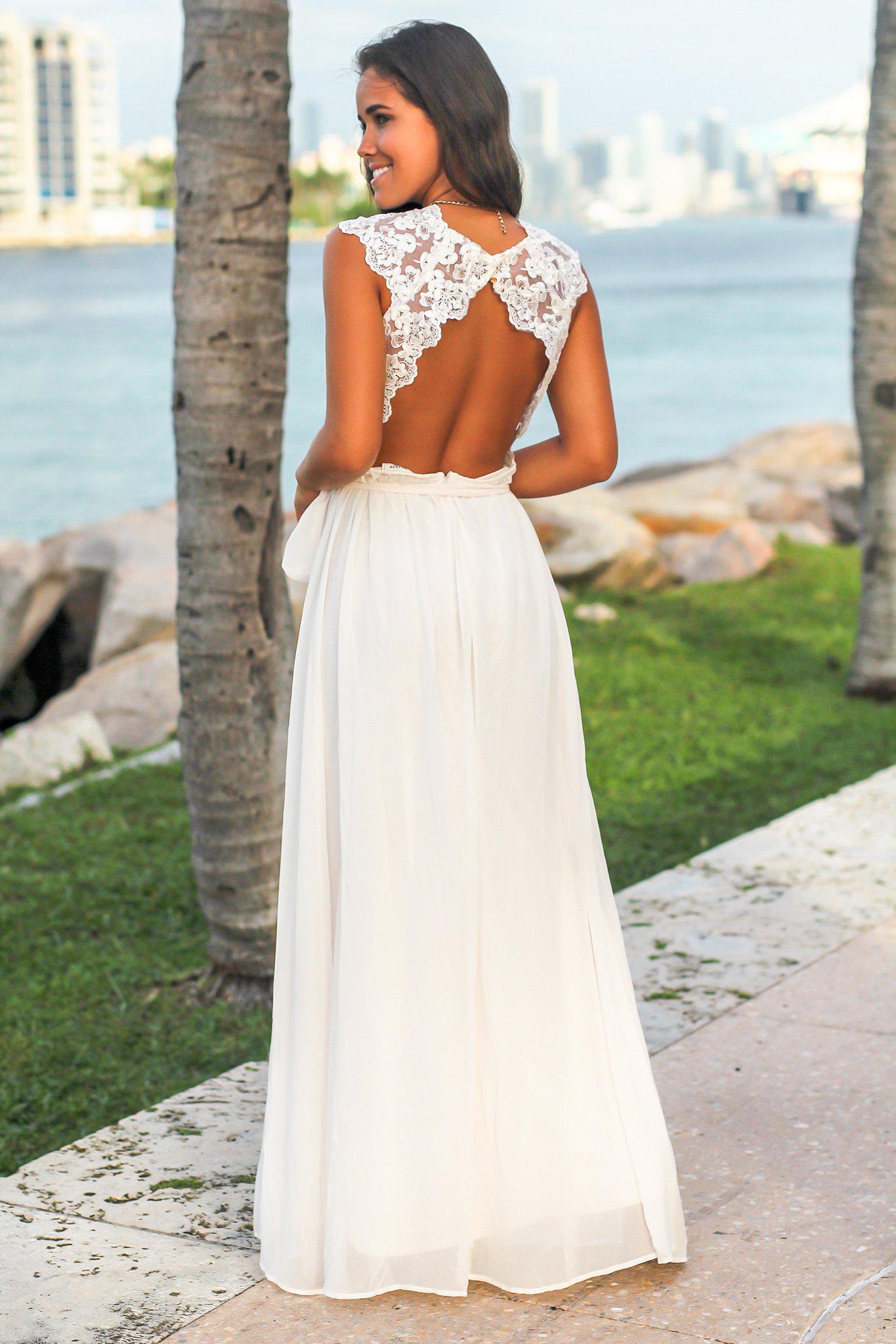 Elegant Ivory Sleeveless Maxi Dress with Embroidered Open Back