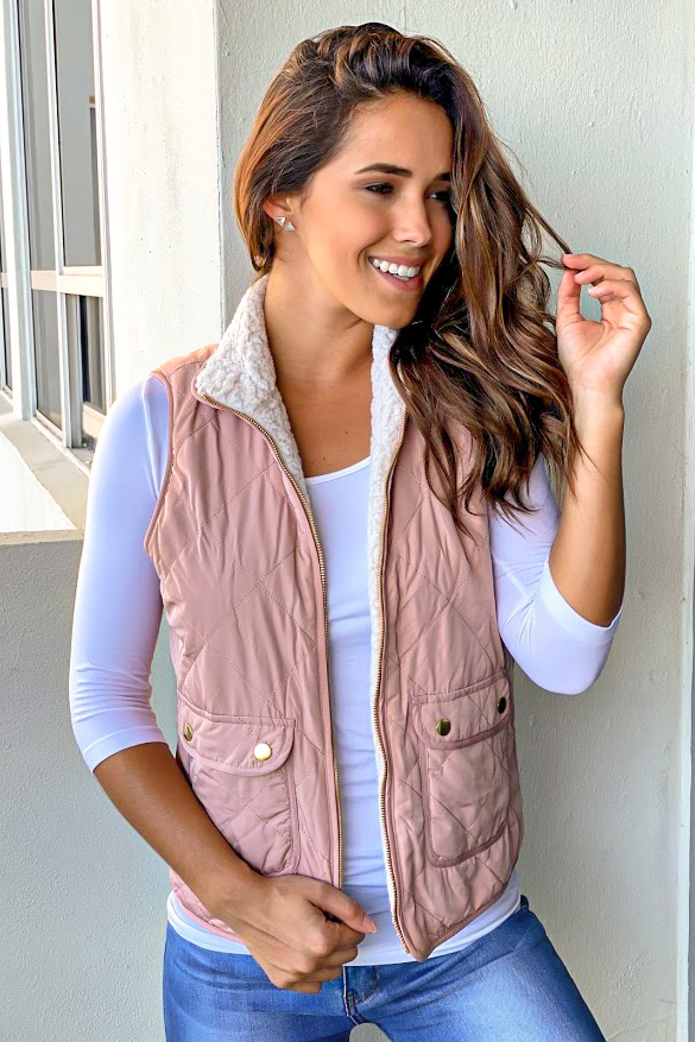Adorable Blush and Cream Reversible Fuzzy Polyester Vest