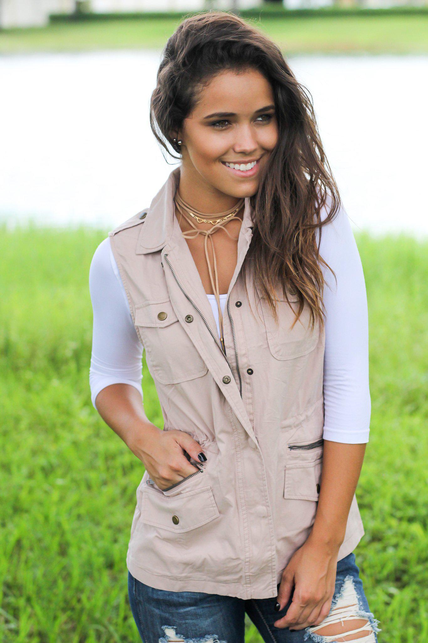 Charming Blush Cotton Sleeveless Vest with Drawstring and Pockets