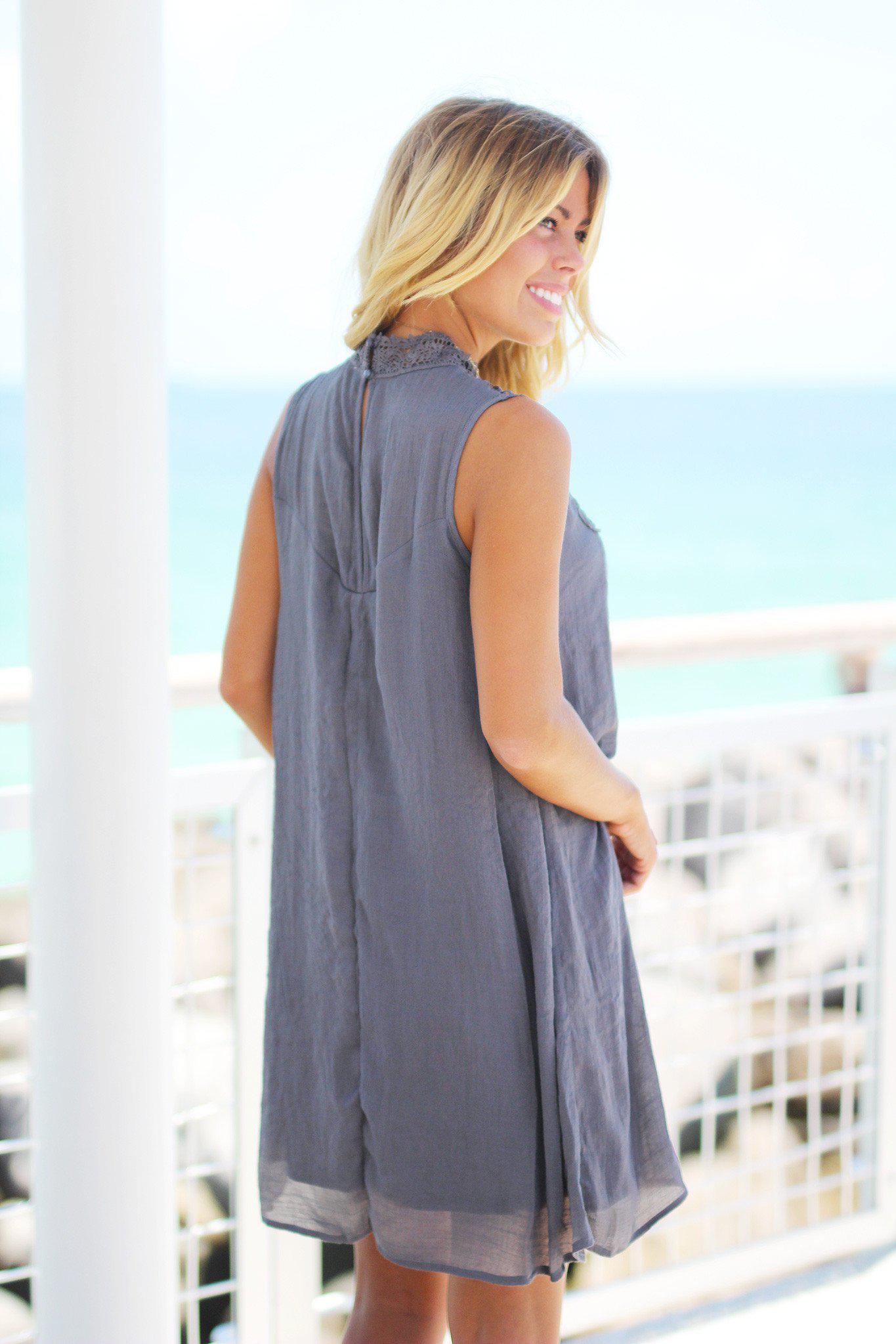 Stylish Charcoal Crochet Short Women's Dress for Various Occasions
