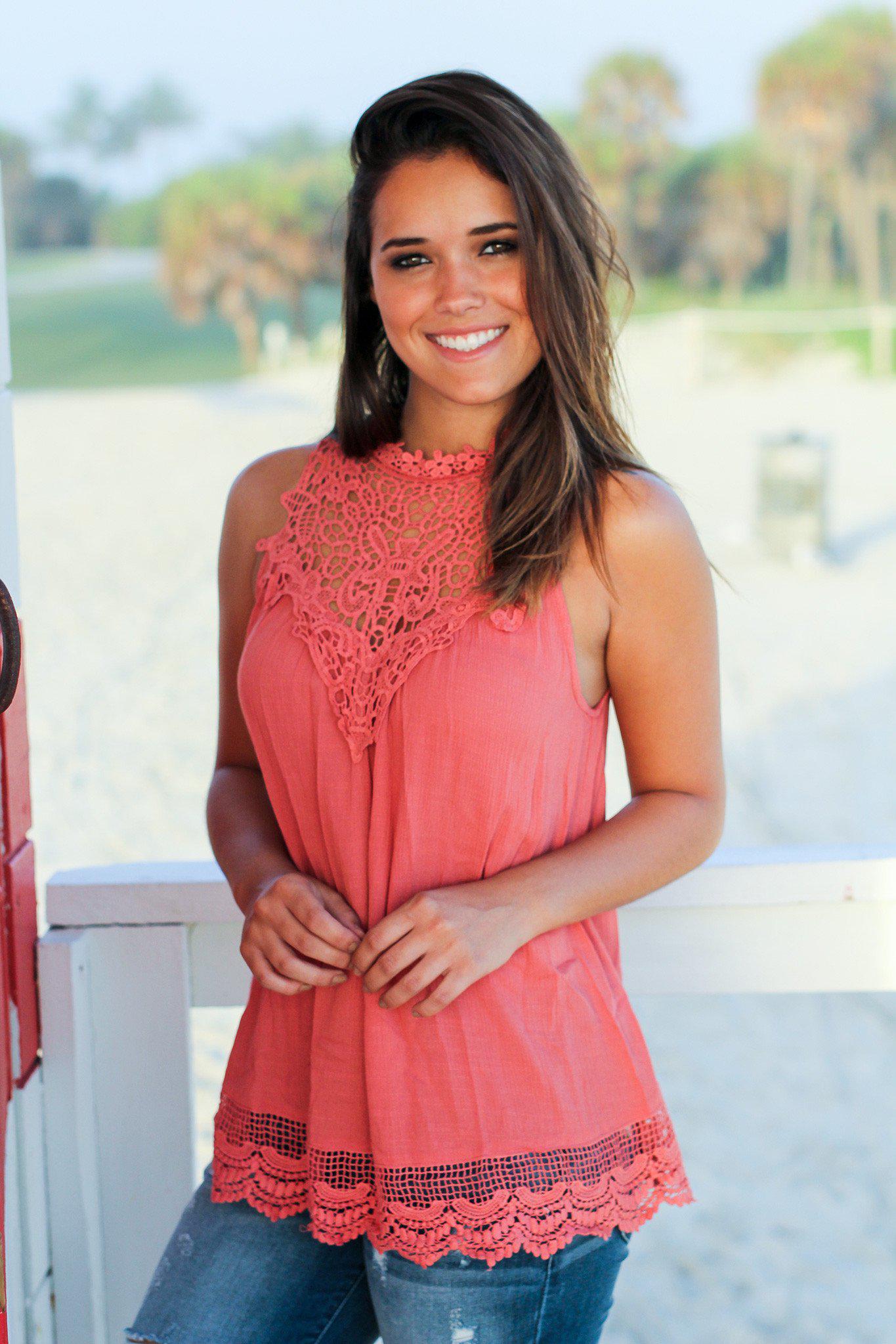 Stylish Marsala Colored Crochet Sleeveless Women's Top