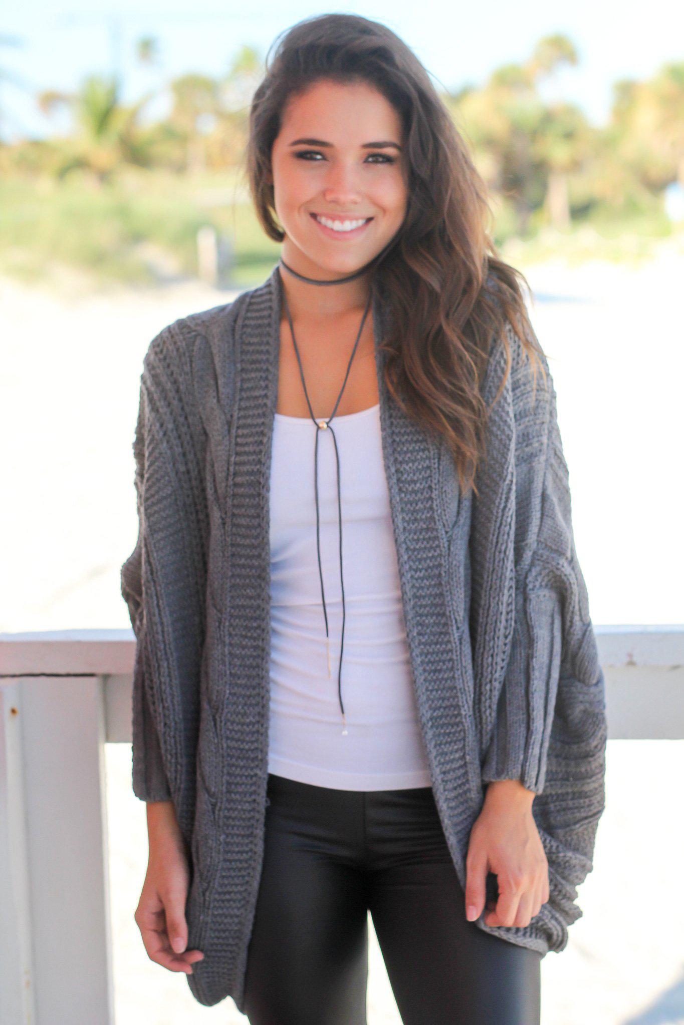 Stylish Charcoal Oversized Acrylic Knit Cardigan for Fall and Winter