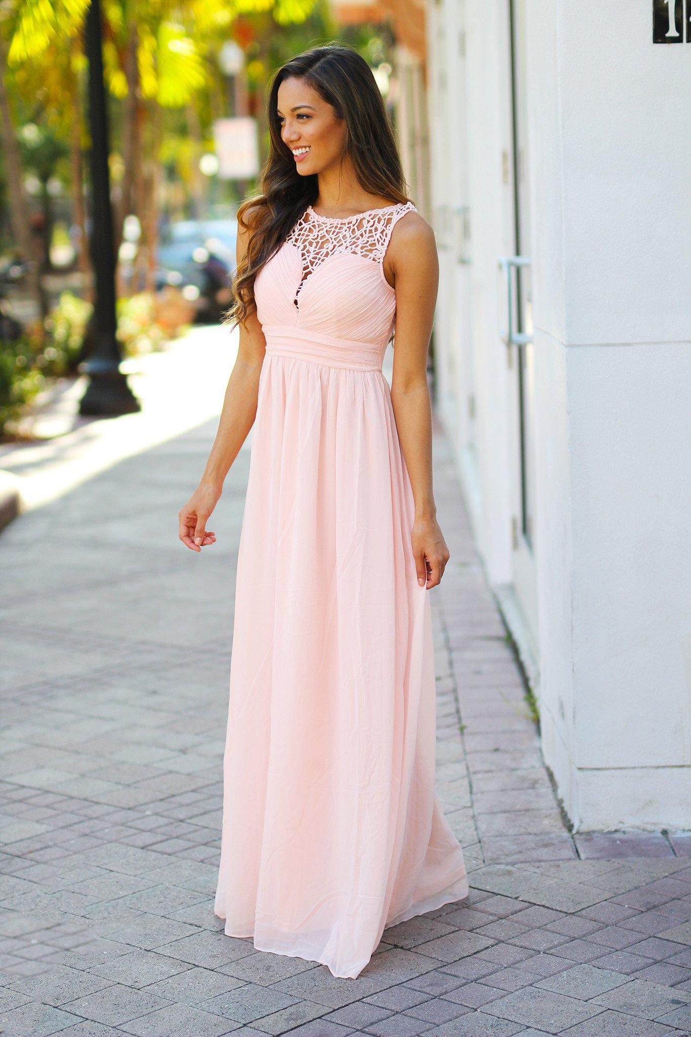 Elegant Light Pink Crochet Long Maxi Dress for Women