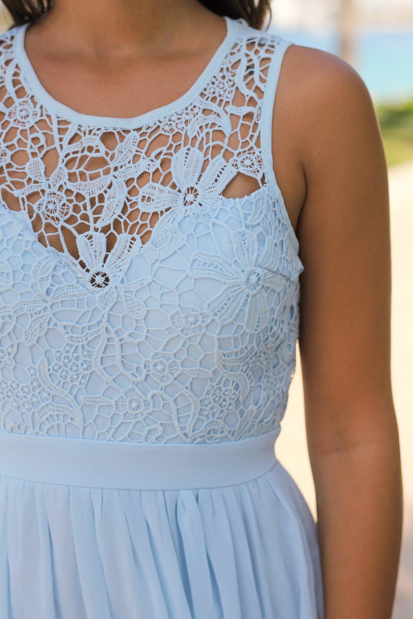 Gorgeous Light Blue Hand - Crocheted Maxi Evening Dress with an Alluring Open Back