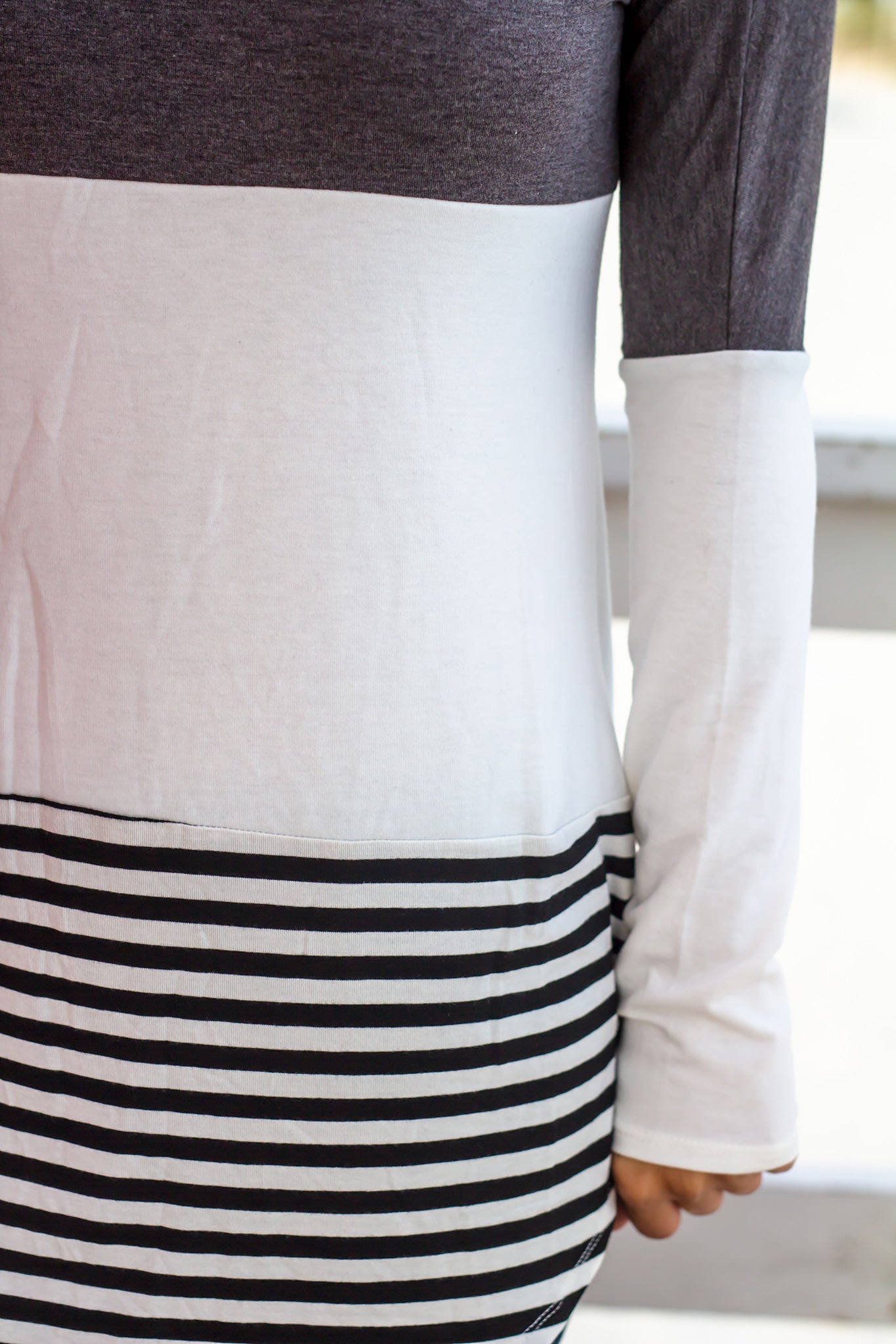Stylish Charcoal Color - Block Striped Women's Top